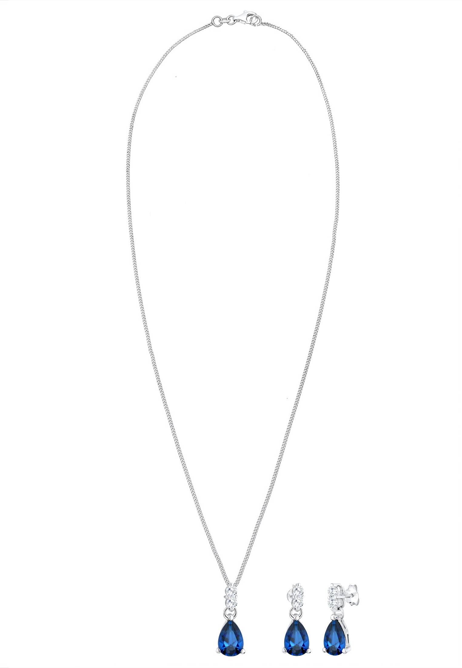 Elli Premium Ohrring und Ketten Set »Schmuckset Zirkonia Synthetischer Saphir Blau 925 Sterling Silber« ()