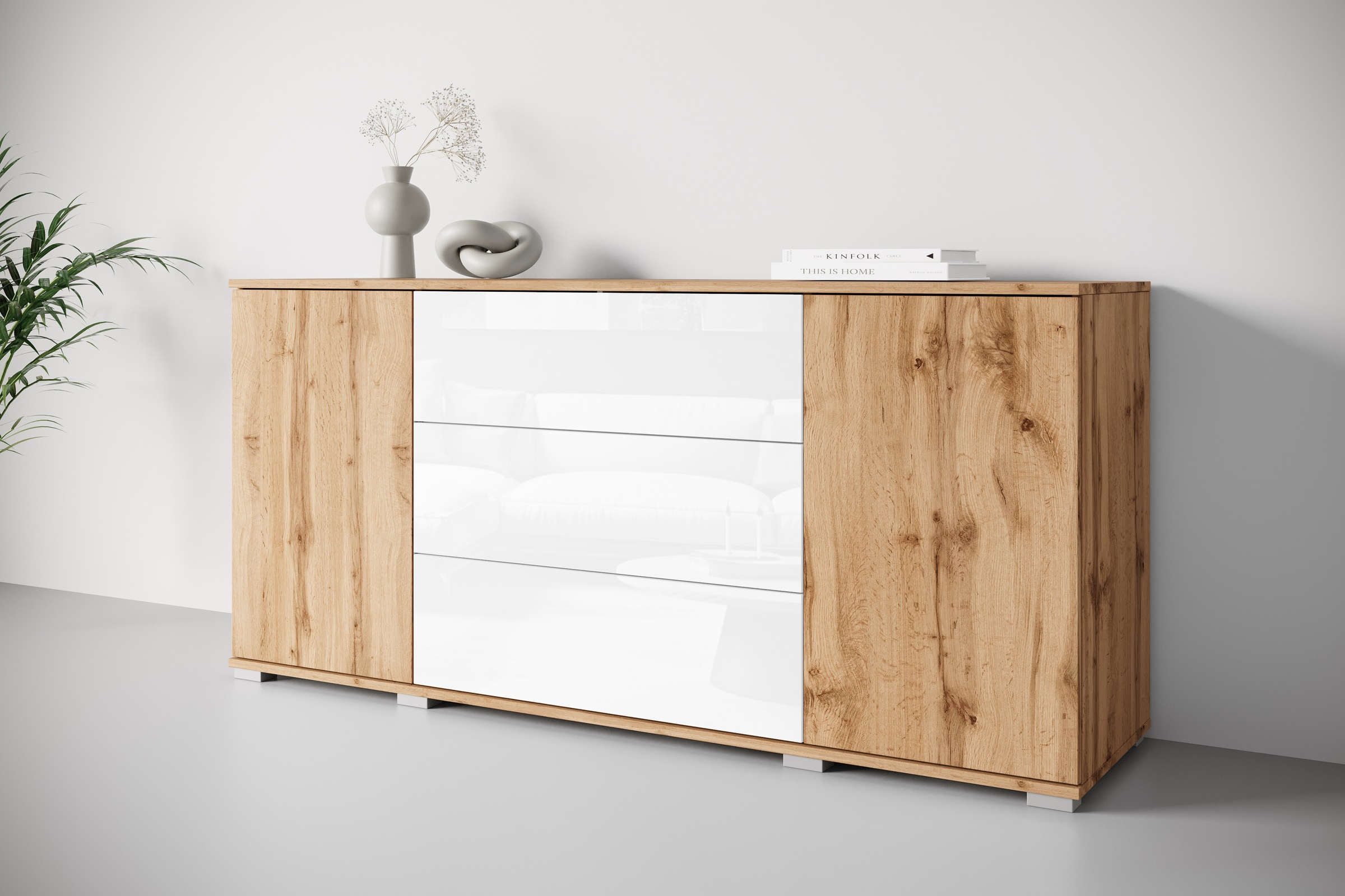 INOSIGN Sideboard »Kenia«, (1 St.), Modernes Sideboard mit 3 Schubladen und 4 Fächern, Breite 150 cm