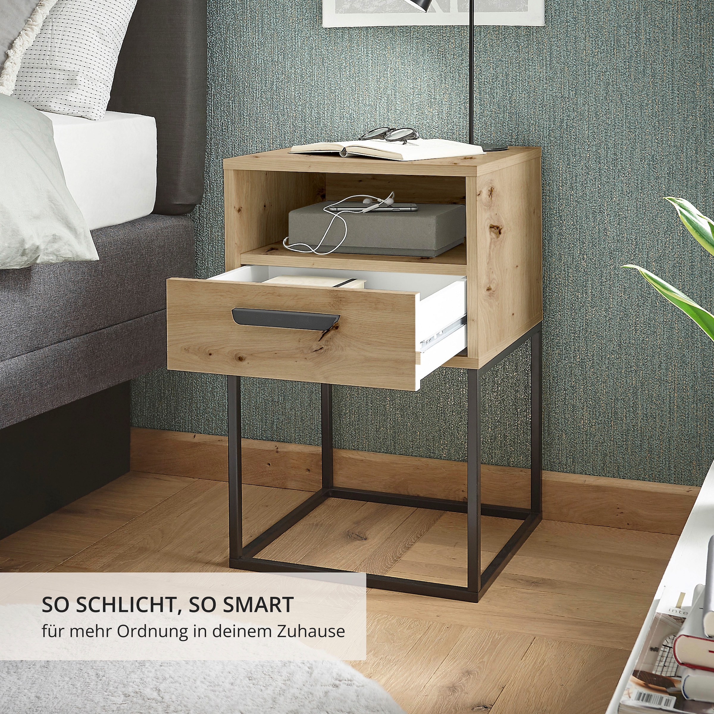 Schlafkontor Nachtkommode »Cudro Nachttisch auf Fußgestell« mit einem offenen Fach für schnellen Zugriff
