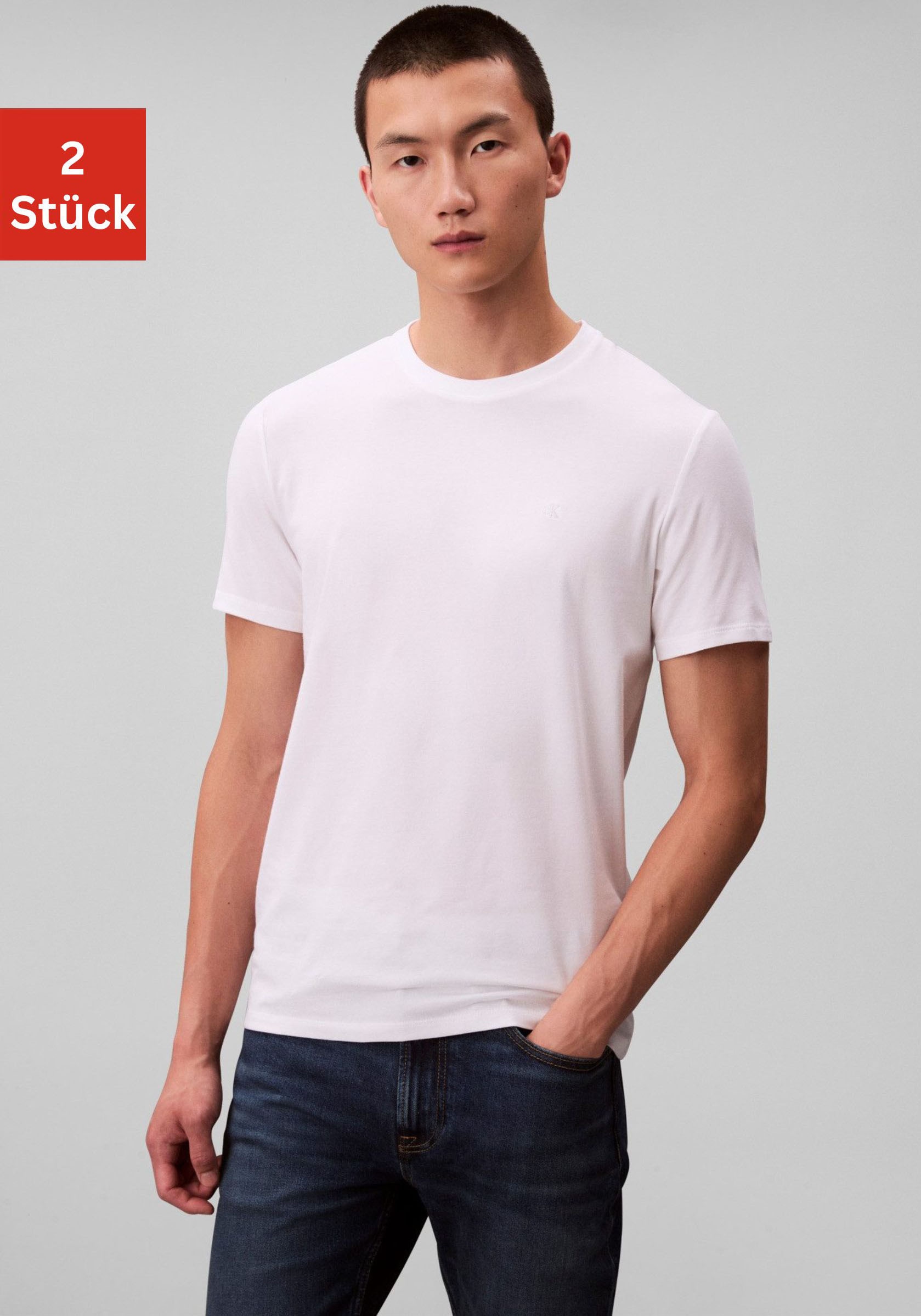 Calvin Klein T-Shirt »2 Pack SS STRETCH COTTON SLIM TEE« Packung, 2 Rundhalsausschnitt, slim fit