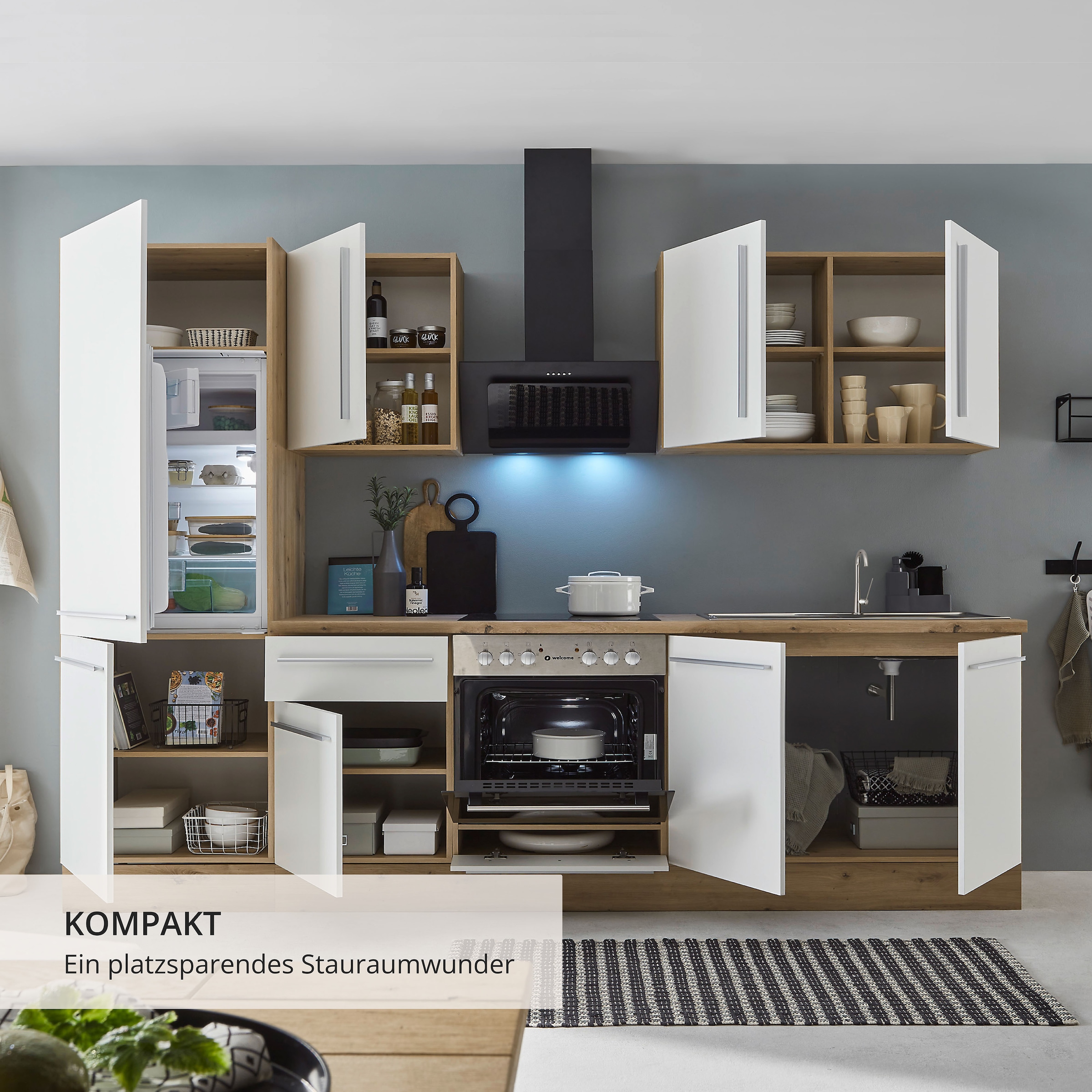 KOCHSTATION Küchenzeile »KS-Florida mit 38mm starker Arbeitsplatte« Breite 270 cm, wahlweise mit E-Geräten, Soft-Close-Funktion