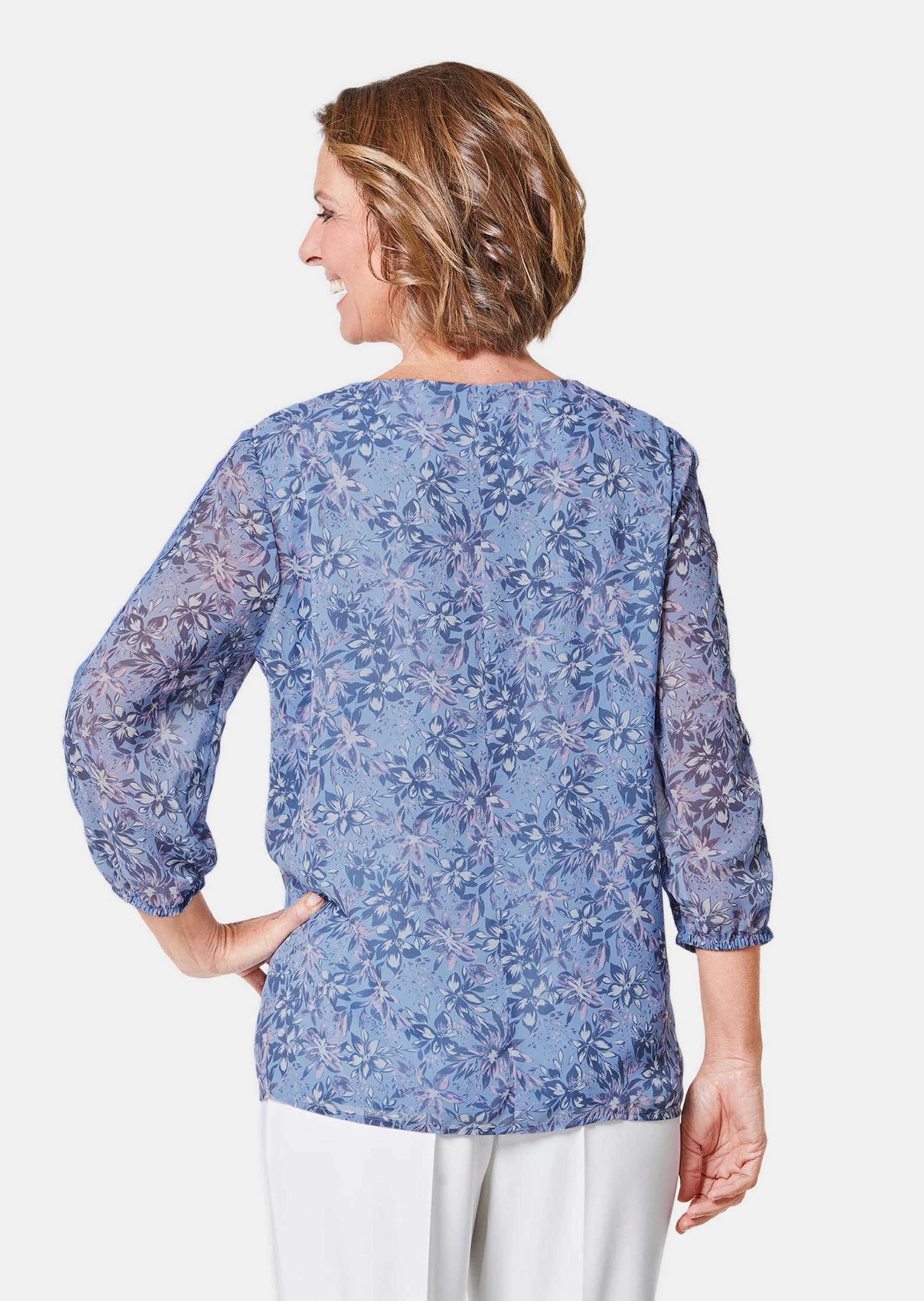 GOLDNER Kurzarmbluse »Chiffonbluse mit farbbrillantem Druck« Ohne