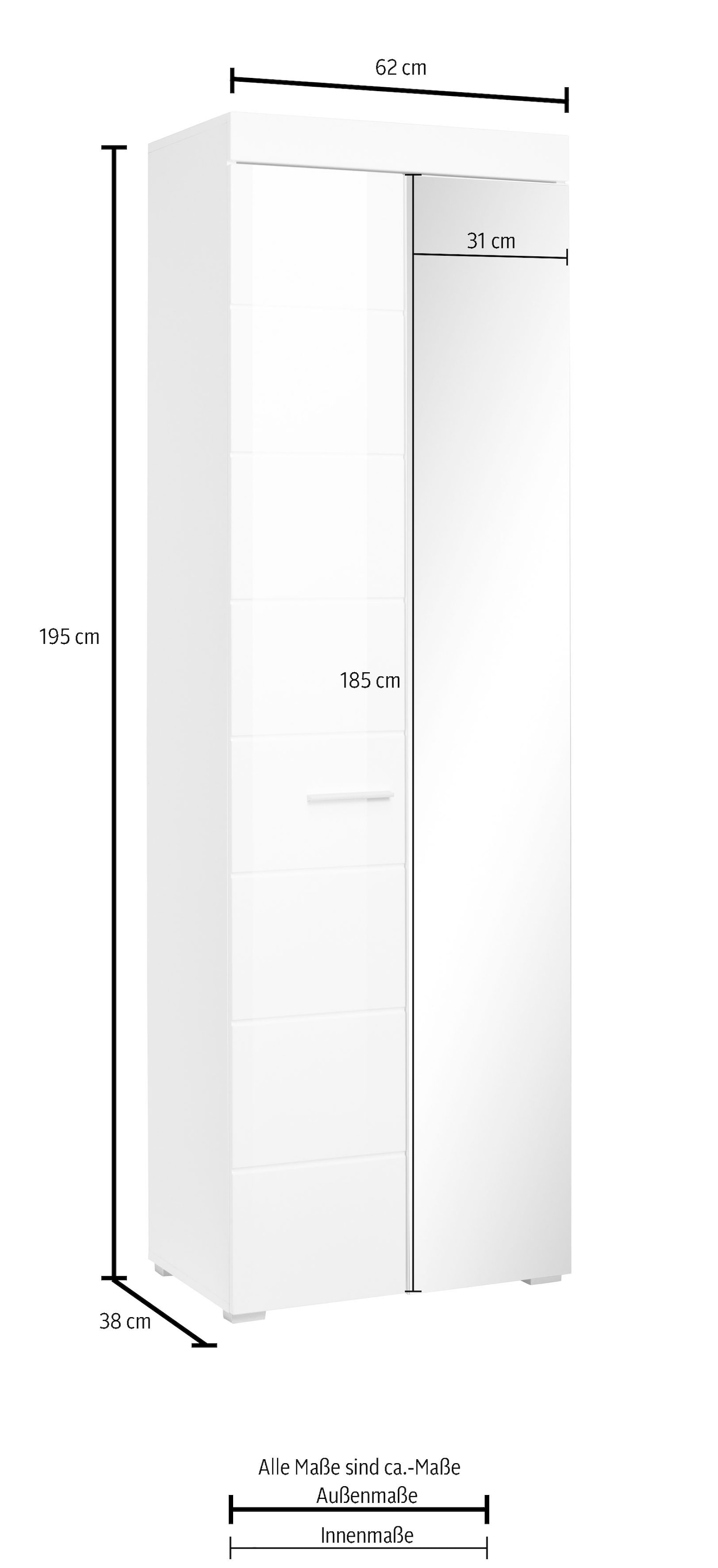 Home affaire Garderobenschrank »Avena« Flurschrank mit Spiegeltür -  (B/T/H) 80/12/72 cm