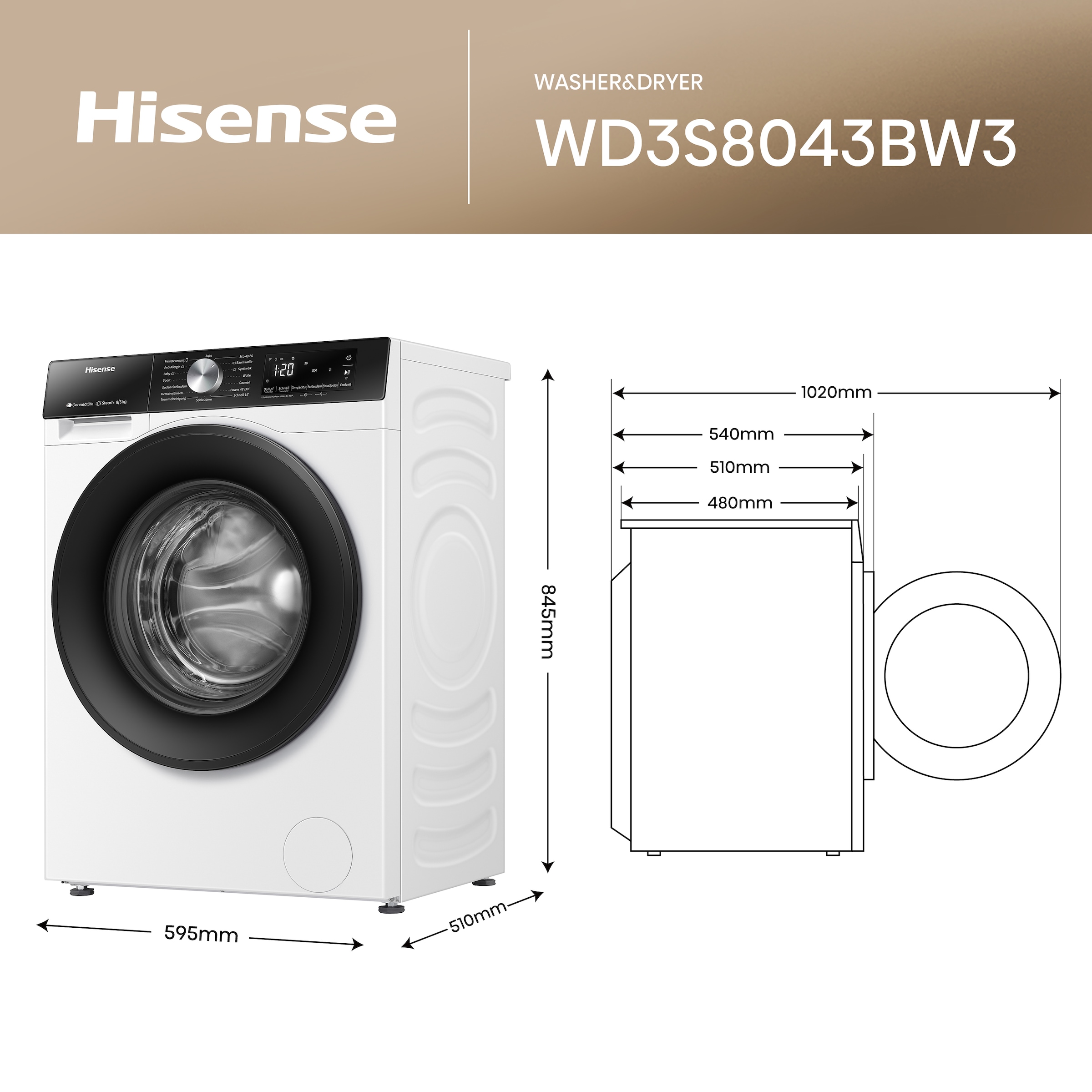 Hisense Waschtrockner »WD3S8043BB3«
