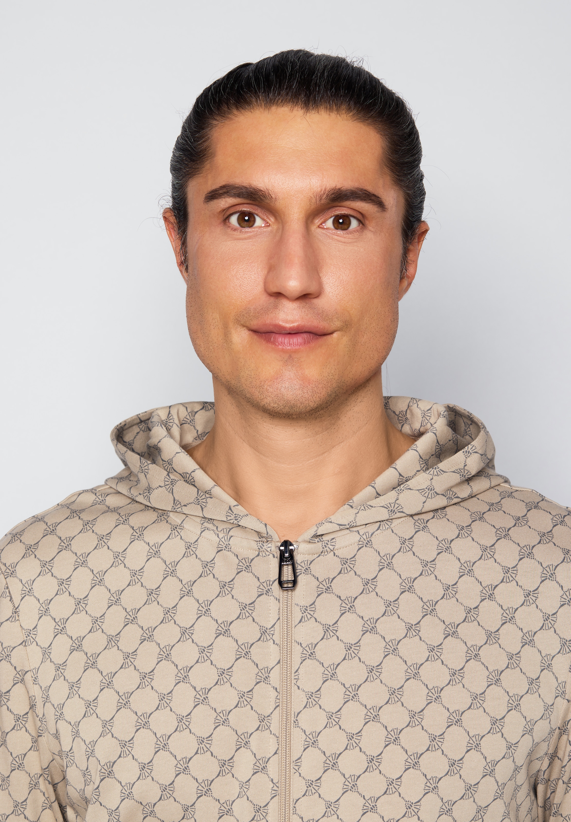 JOOP! Sweatjacke mit Cornflower-Print allover und Kapuze