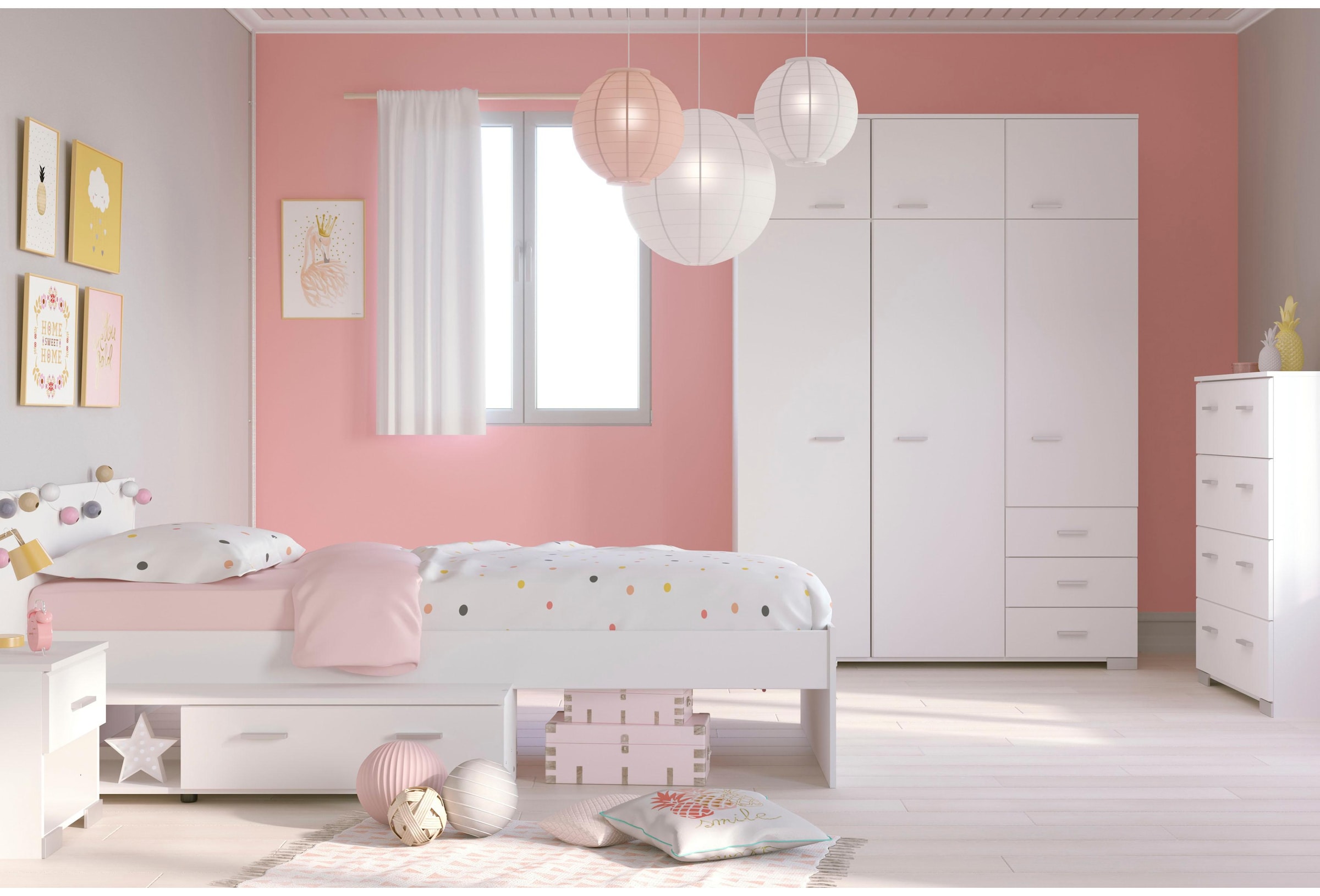 Parisot Jugendzimmer-Set »Galaxy«, (Set, 4 tlg., Kleiderschrank, Bett, Nachttisch, Kommode)