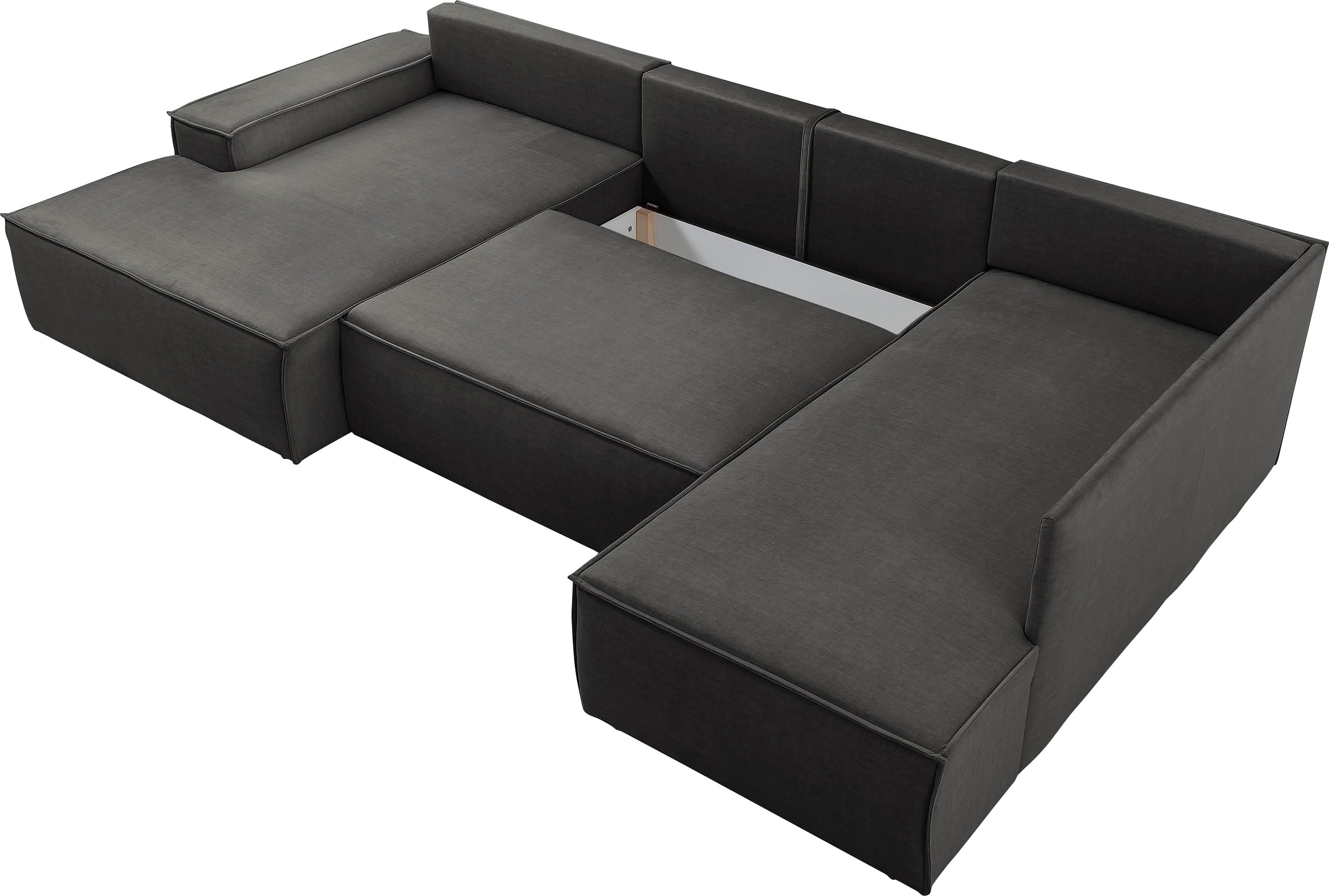 Home affaire Wohnlandschaft »SHERWOOD 329 cm, U-Form, Schlafsofa,«, Schlaffunktion m. Bettkasten (194x139 cm), Cord, Vintage, Samtvelours