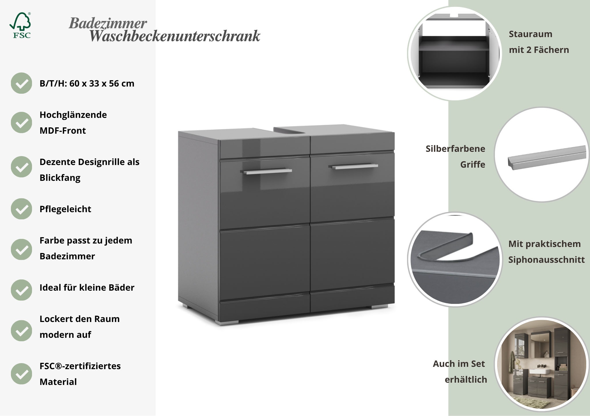 OTTO home Waschbeckenunterschrank »Föhr« minimalistisch, zeitlos, hochglänzend