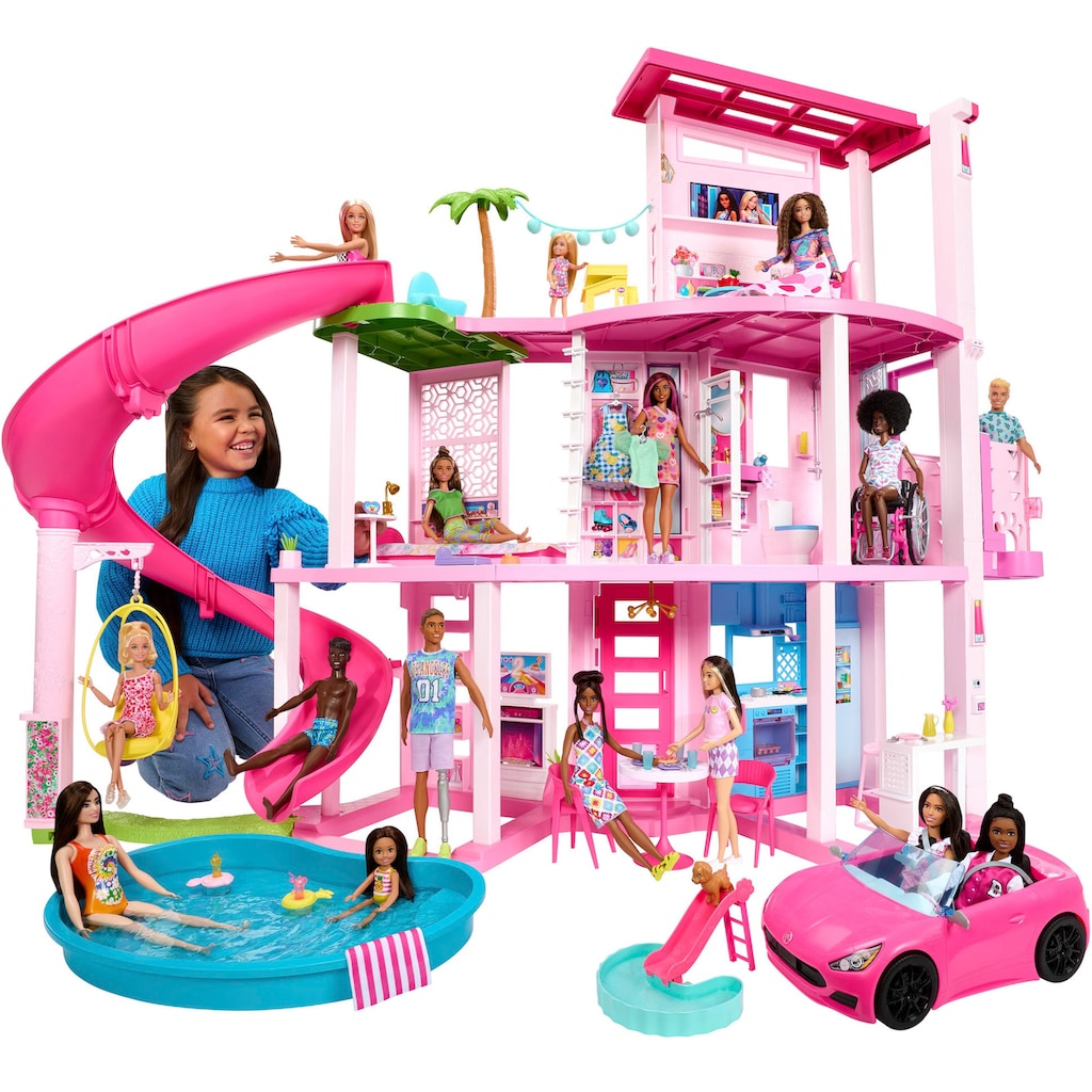 Barbie Puppenhaus »Traumvilla«, mit 3 Etagen, Licht- und Soundeffekt, Wendelrutsche, Balkon und Pool