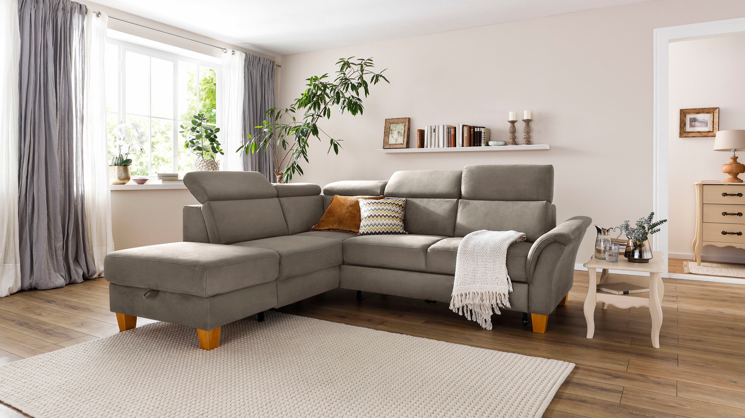 Home affaire Ecksofa »Conville L-Form«, Federkern, wahlweise mit Bettfunktion und Bettkasten bzw. Stauraum