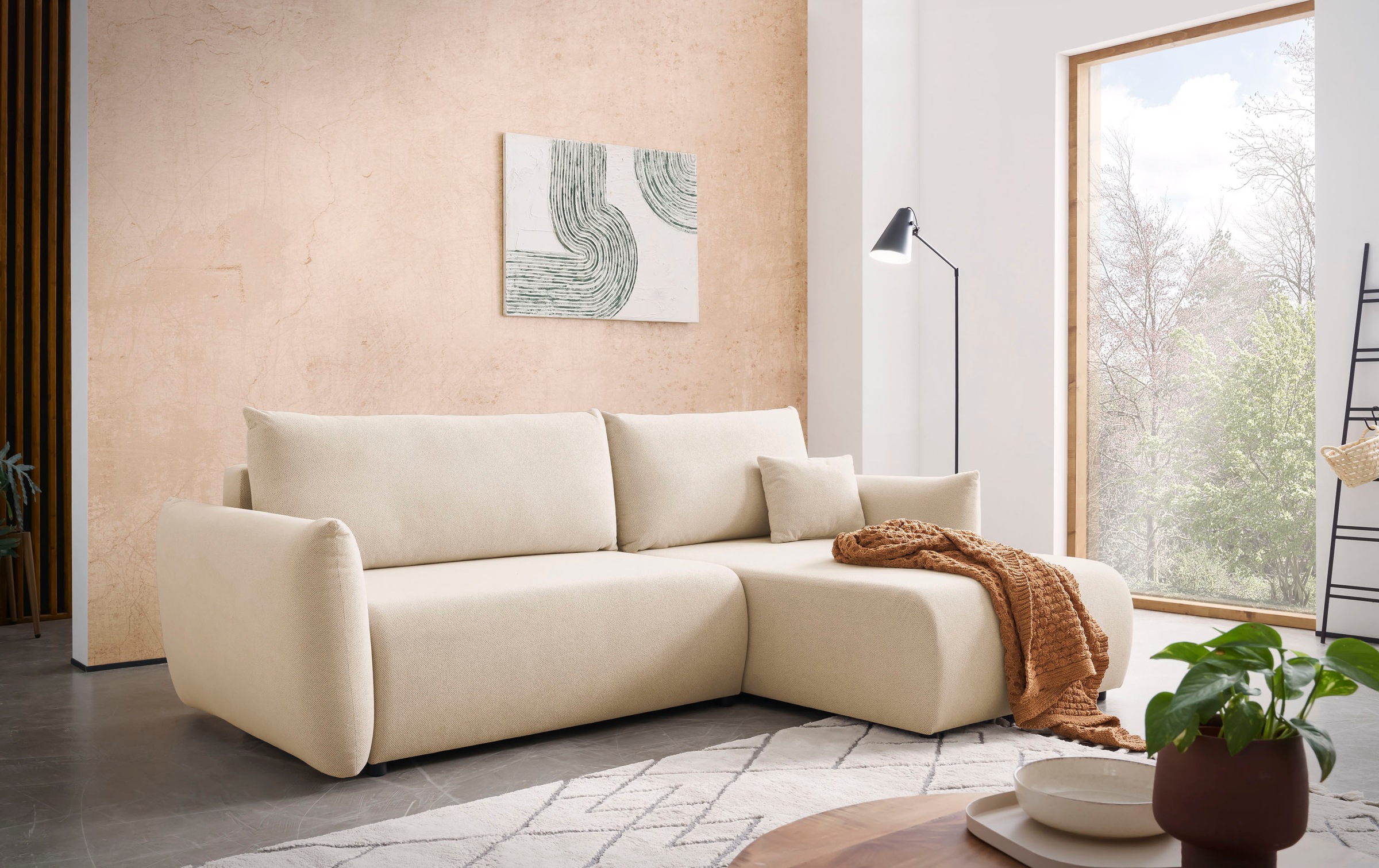 INOSIGN Ecksofa »MAVAS Schlafsofa mit Bettkasten, L-Form,«, ca.257/127cm (Liegefläche 212/145 cm), Cord, Chenille, Struktur