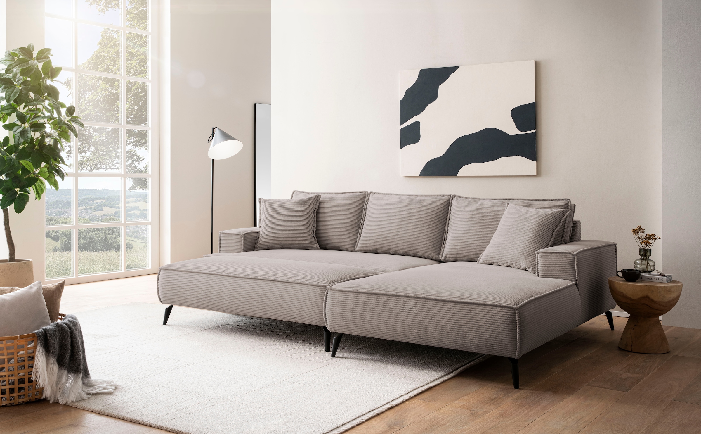 andas Ecksofa »TVINNU, L-Form in Cord, Sofa«, wahlweise Recamiere rechts/links, schwarze Füße, bequemer Sitzkomfort