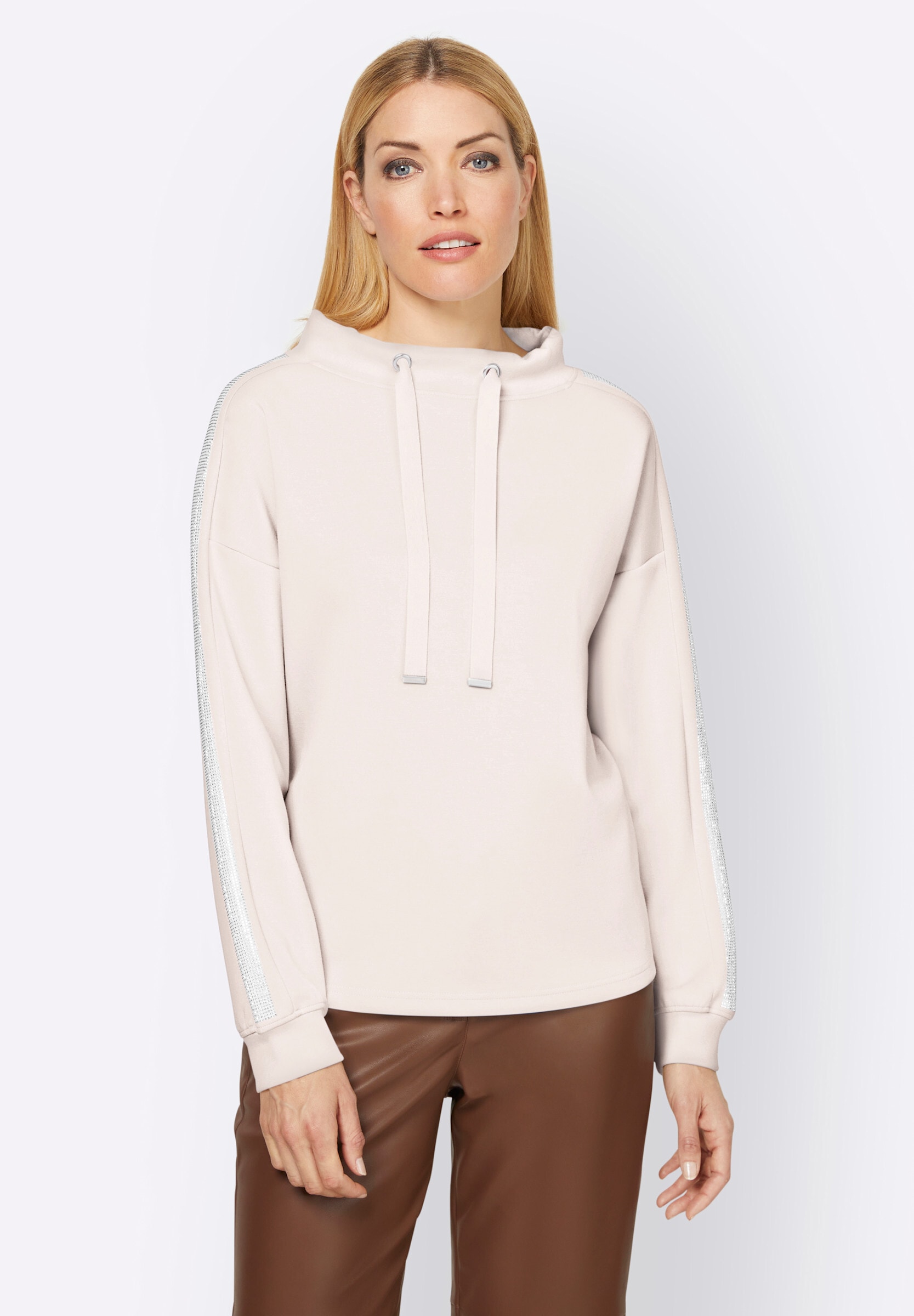 heine Sweatshirt »Sweatshirt Sweatshirt mit Galonstreifen aus Ziersteinchen«
