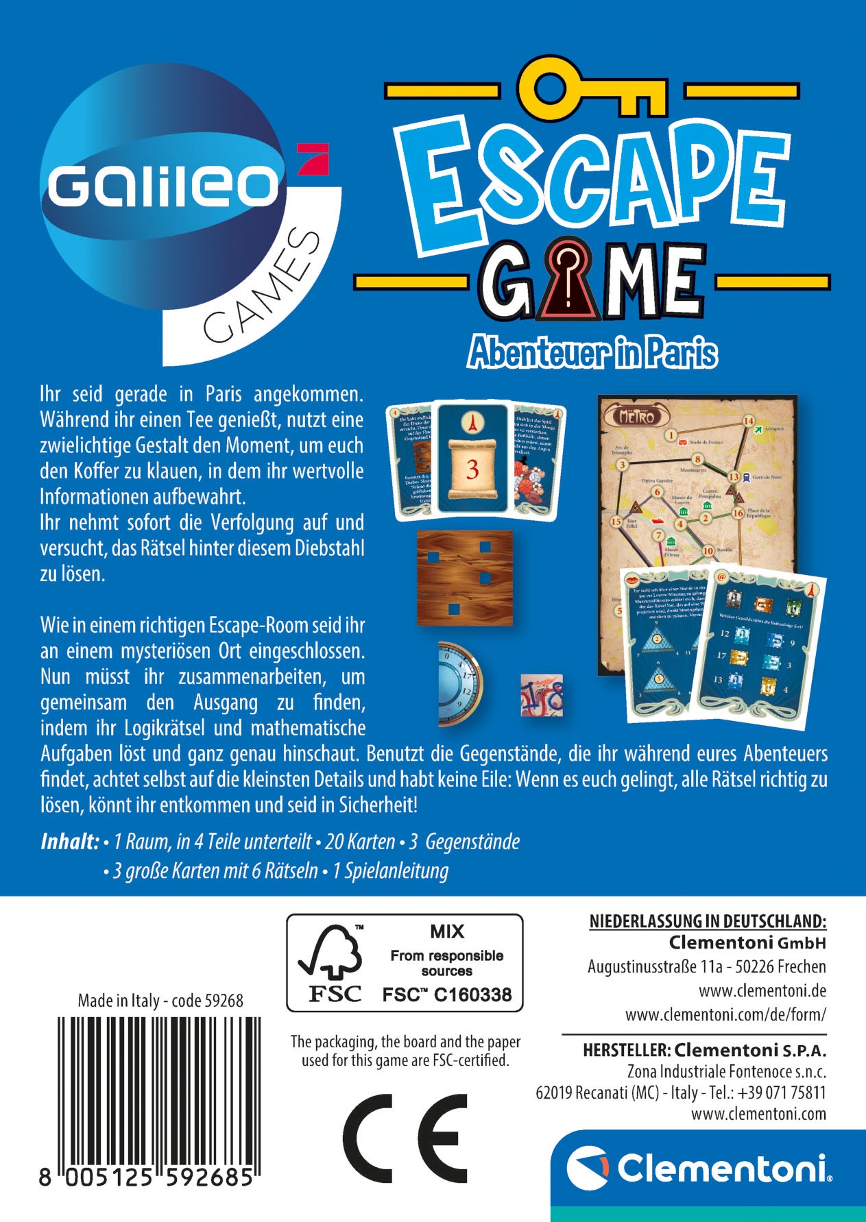 Clementoni® Spiel »Galileo, Escape Game Abenteuer in Paris«, Made in Europe