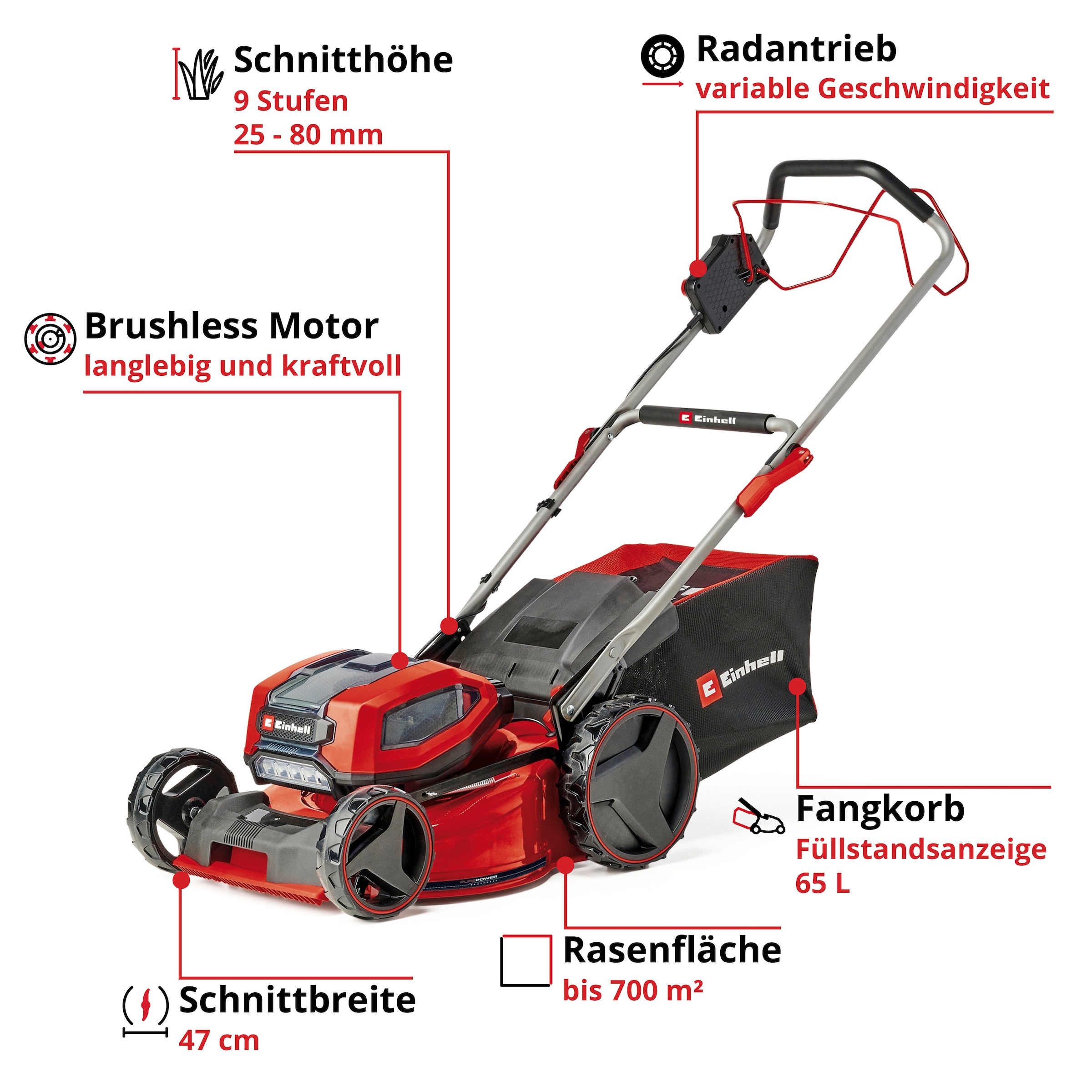 Einhell Akkurasenmäher »Professional GP-CM 36/47 S Li BL«, 4 x 4 Ah Akku und 2 Twincharger