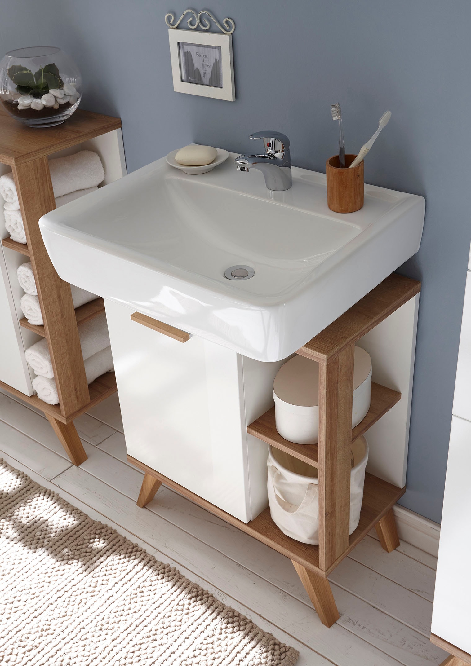 Saphir Badmöbel-Set »Quickset 2-teilig, Waschbeckenunterschrank mit LED-Spiegel« 3 Stk. tlg.