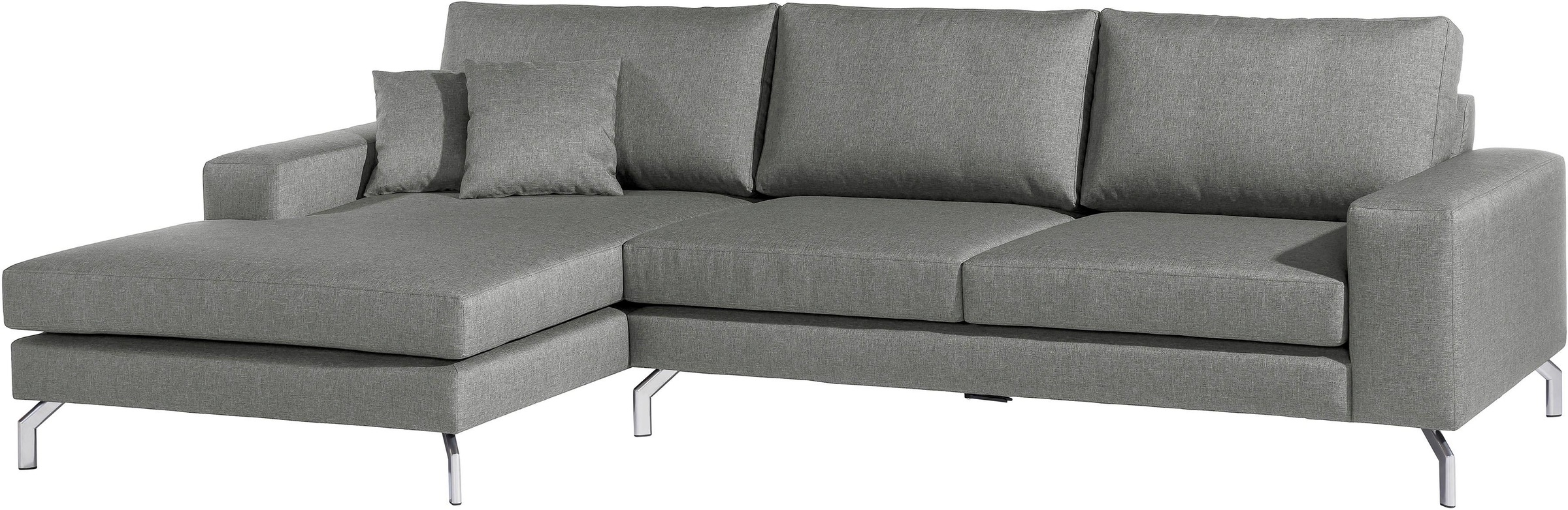 Max Winzer® Ecksofa »Flori Set inkl. Hocker, guter Sitzkomfort, aktuelles Design«, (Spar-Set, Ecksofa und Hocker), elegant mit abgewinkelten Chromfüßen, inklusive Zierkissen