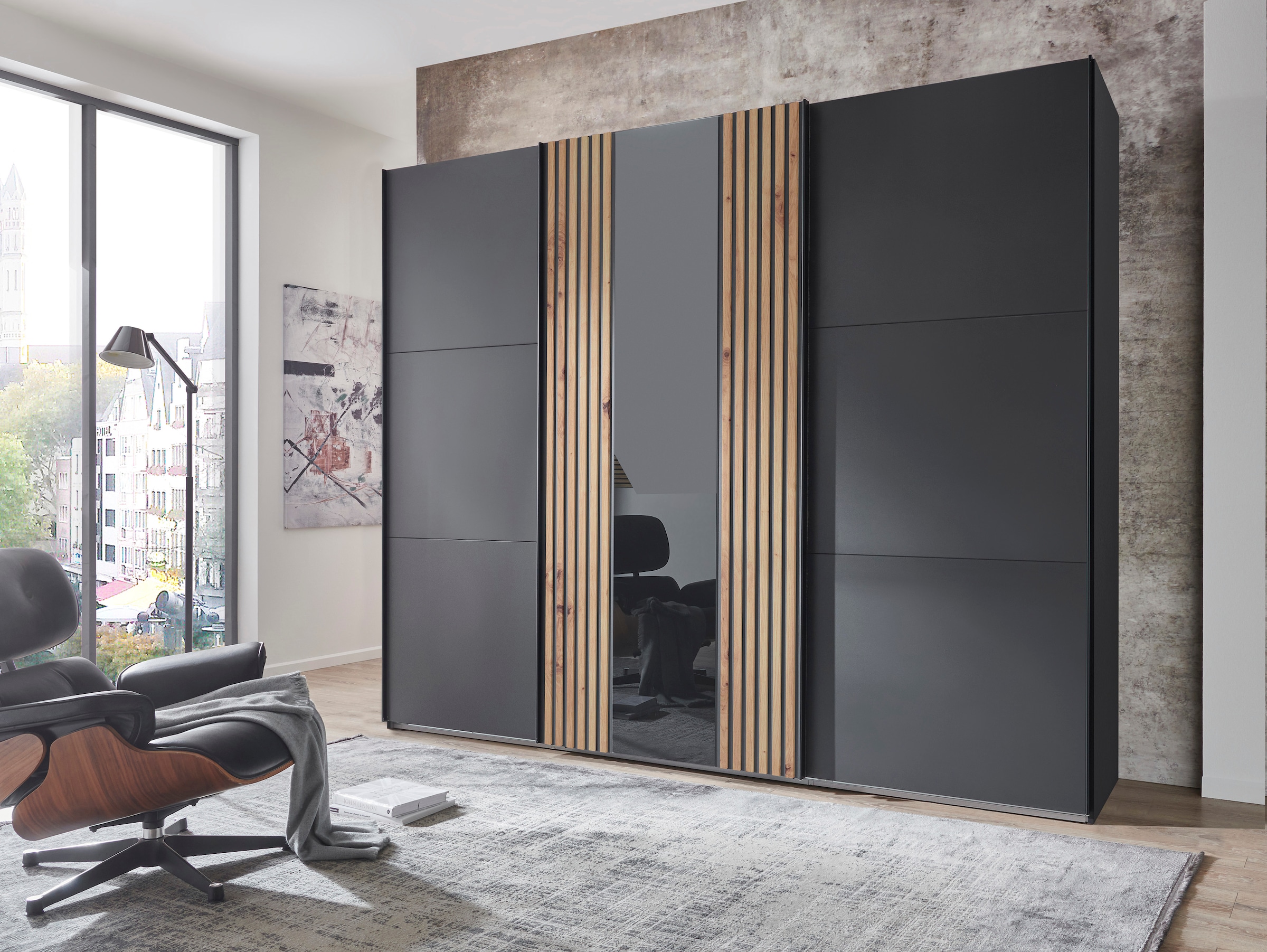 Wimex Schwebetürenschrank »Atlanta by fresh to go«, mit Akustikpaneel Optik (3D Leisten), Lamelle