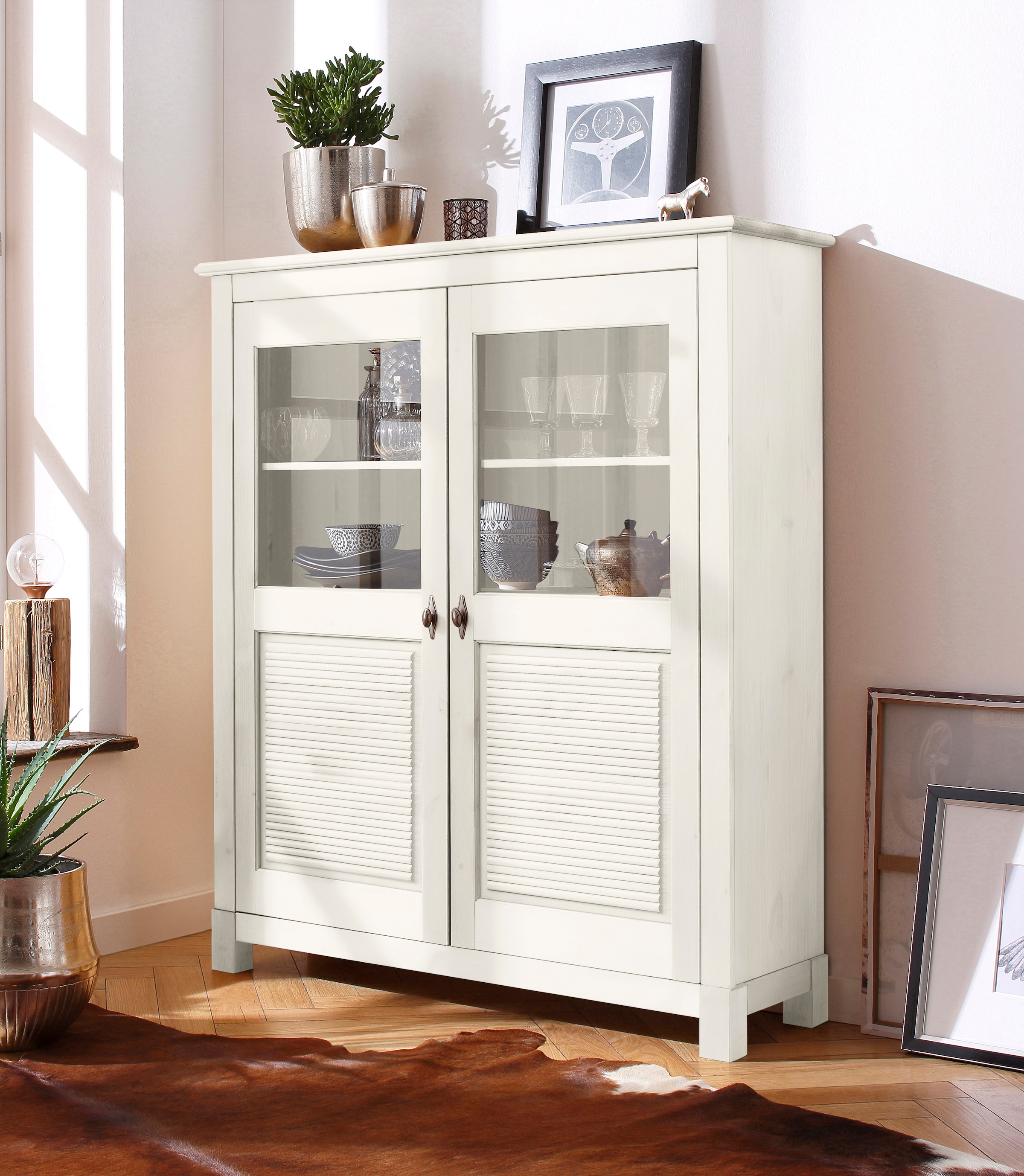 Home affaire Highboard »Rauna«, Vitrine, Breite 111,6 cm, aus massiver Kiefer