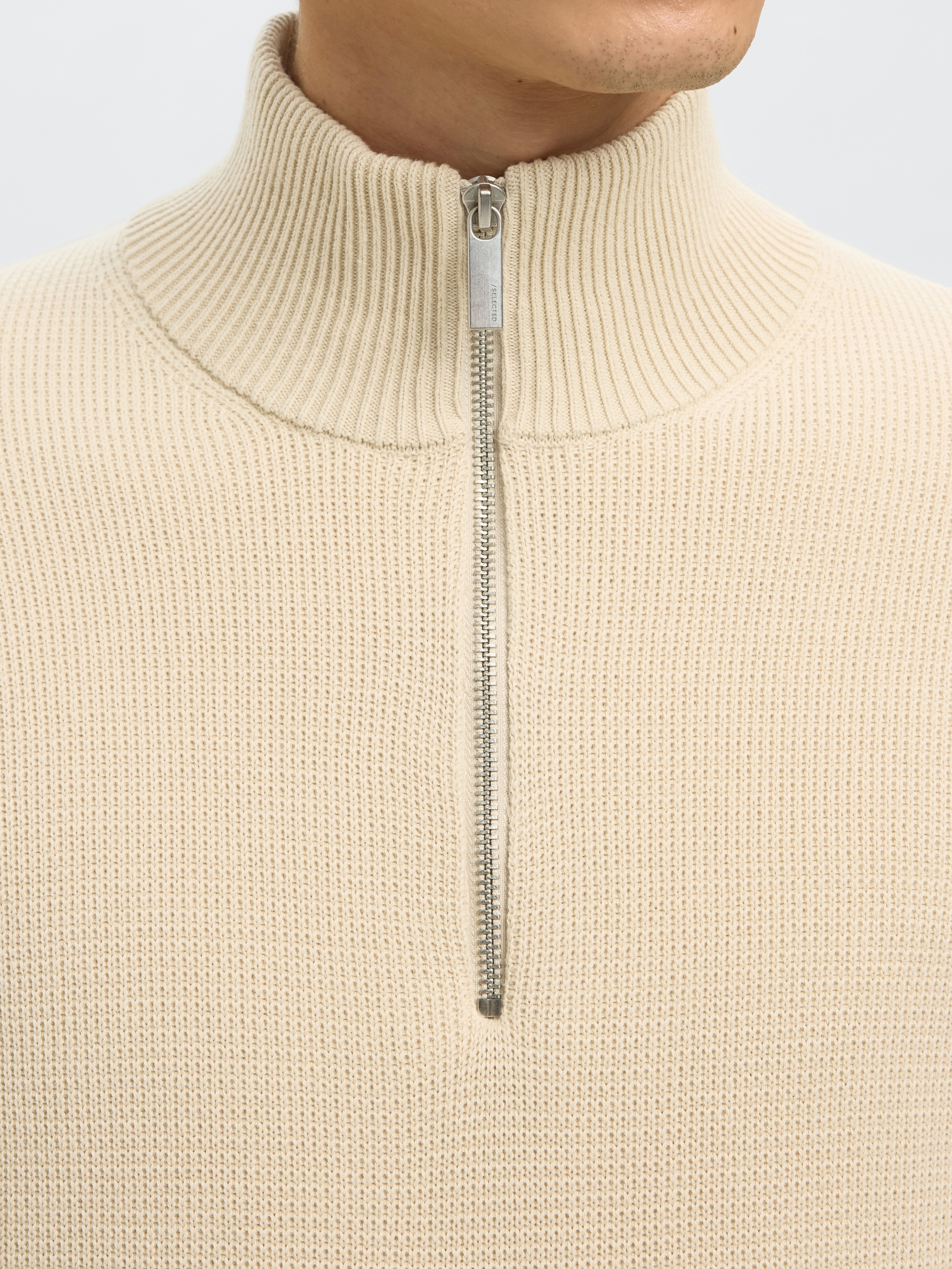 SELECTED Troyer »SLHDANE LS KNIT STRUCTURE HALF ZIP NOOS« Baumwolle, regular fit