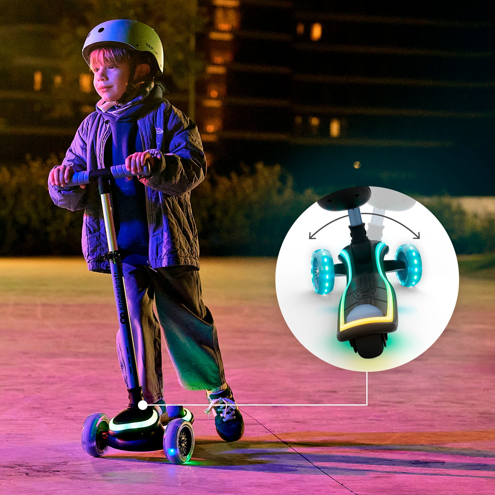 Kinderkraft Tretroller »RAKET UP« mit LED-Leuchten im Trittbrett und beleuchtete RGB-Räder