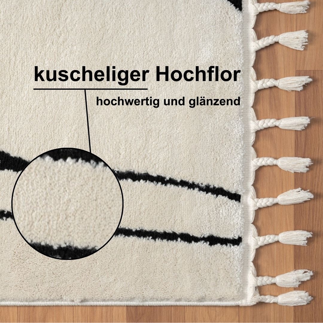 Myflair Möbel & Accessoires Hochflor-Läufer »Moroccan Handwrite«, rechteckig, 24 mm Höhe, modern, marokkanisches Design, flauschig weich, mit Fransen