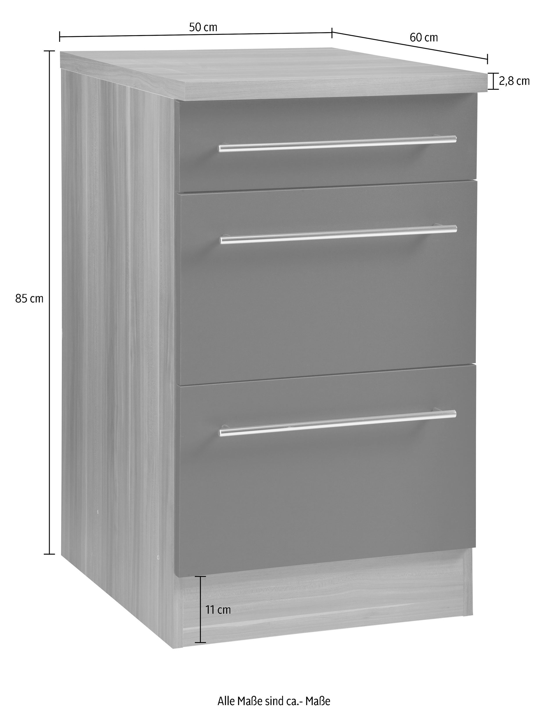 KOCHSTATION Unterschrank »KS-Samos« 50 cm breit, mit 2 großen Auszügen