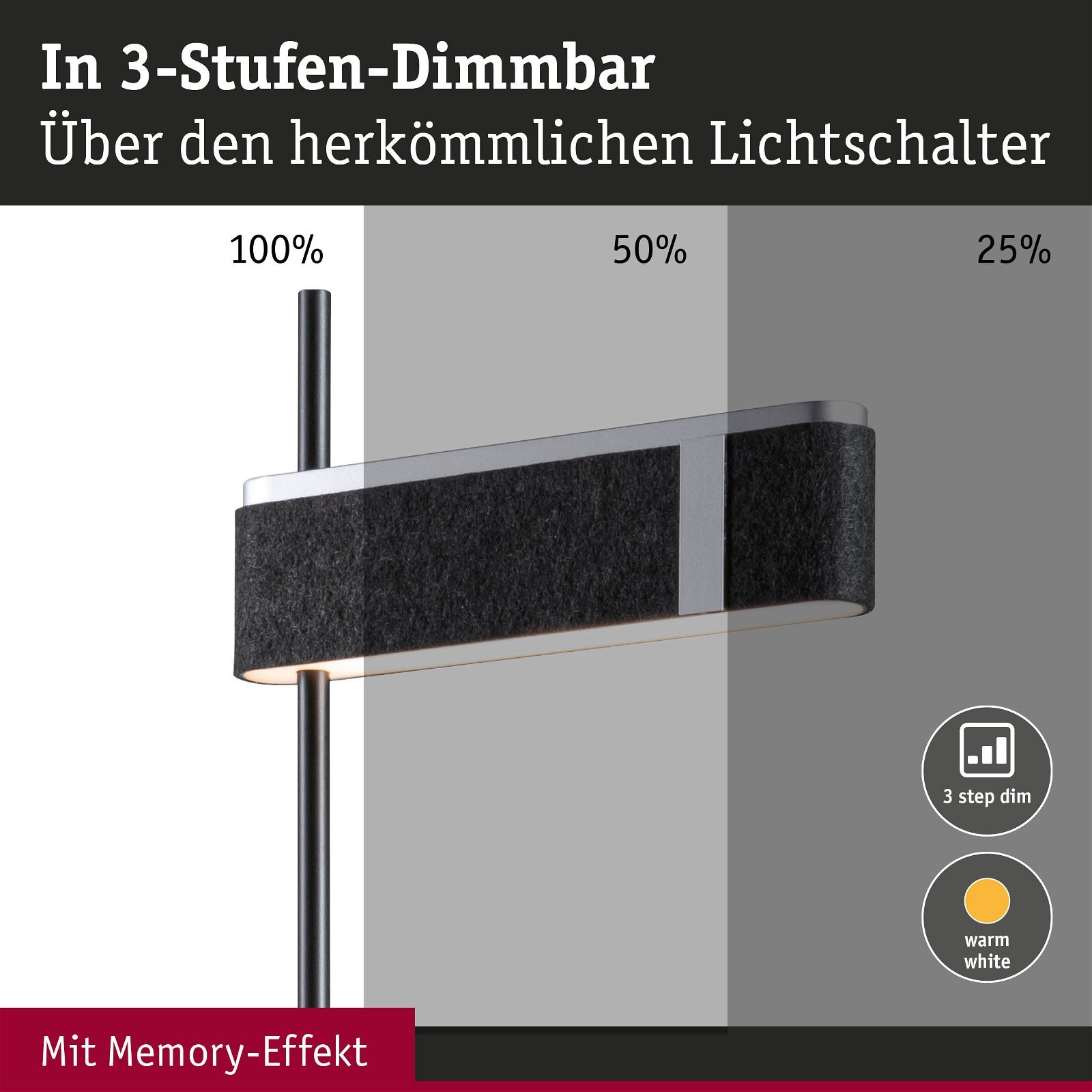 Paulmann LED Stehlampe »Jagun 2700K 1250lm 20,4W Anthrazit Filz, Kunststoff, Metall«, 1 flammig, 3-Step-Dim