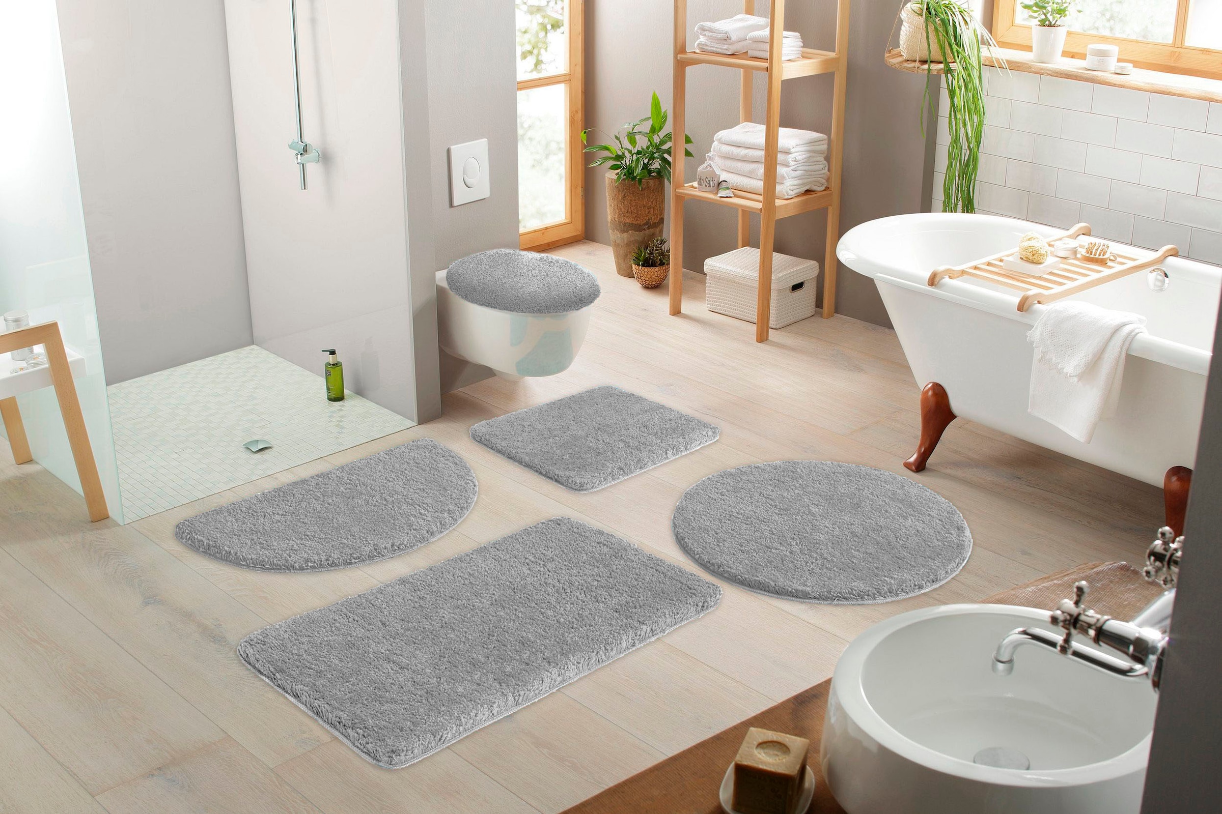 my home Badematte »Sanremo, Badvorleger, Badezimmer Teppich, sehr weich«, rutschhemmend beschichtet, fußbodenheizungsgeeignet-schnell trocknend, Badteppich, unifarben, rechteckig, rund & als 3-tlg. Set erhältlich