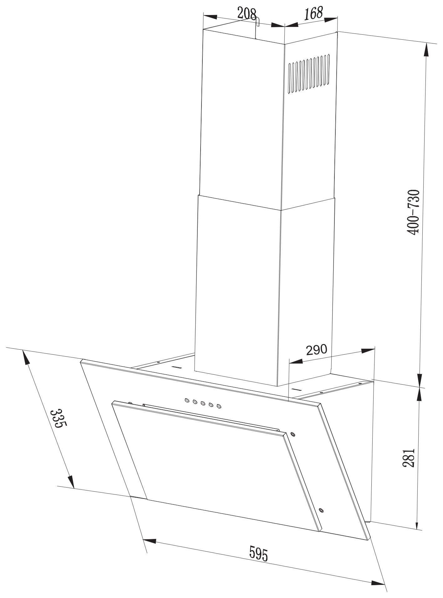 RESPEKTA Kopffreihaube »CH 33060«, 60 cm, 3 Leistungsstufen, LED-Beleuchtung, Ab- und Umluftfähig