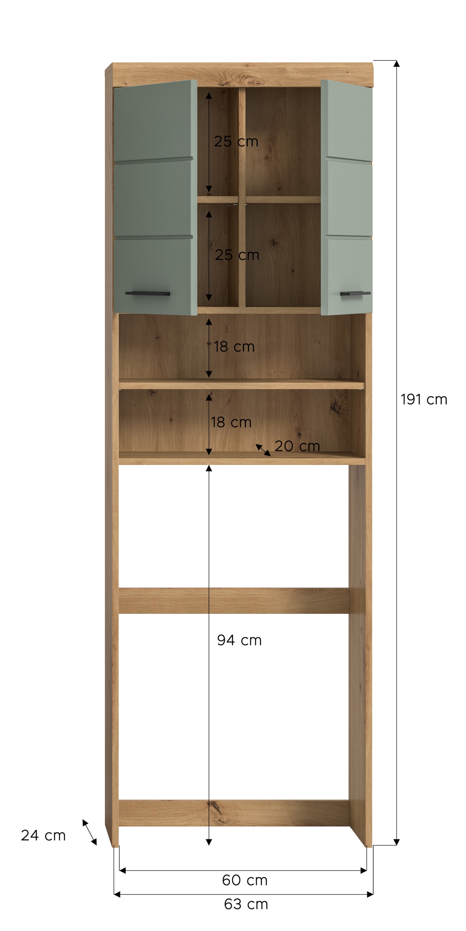 INOSIGN Waschmaschinenumbauschrank »Siena, Breite 63cm, für Waschmaschine & Trockner, 2 Türen, MDF-Front«, in verschiedenen Farben, Überbauschrank, Umbauschrank, Badschrank