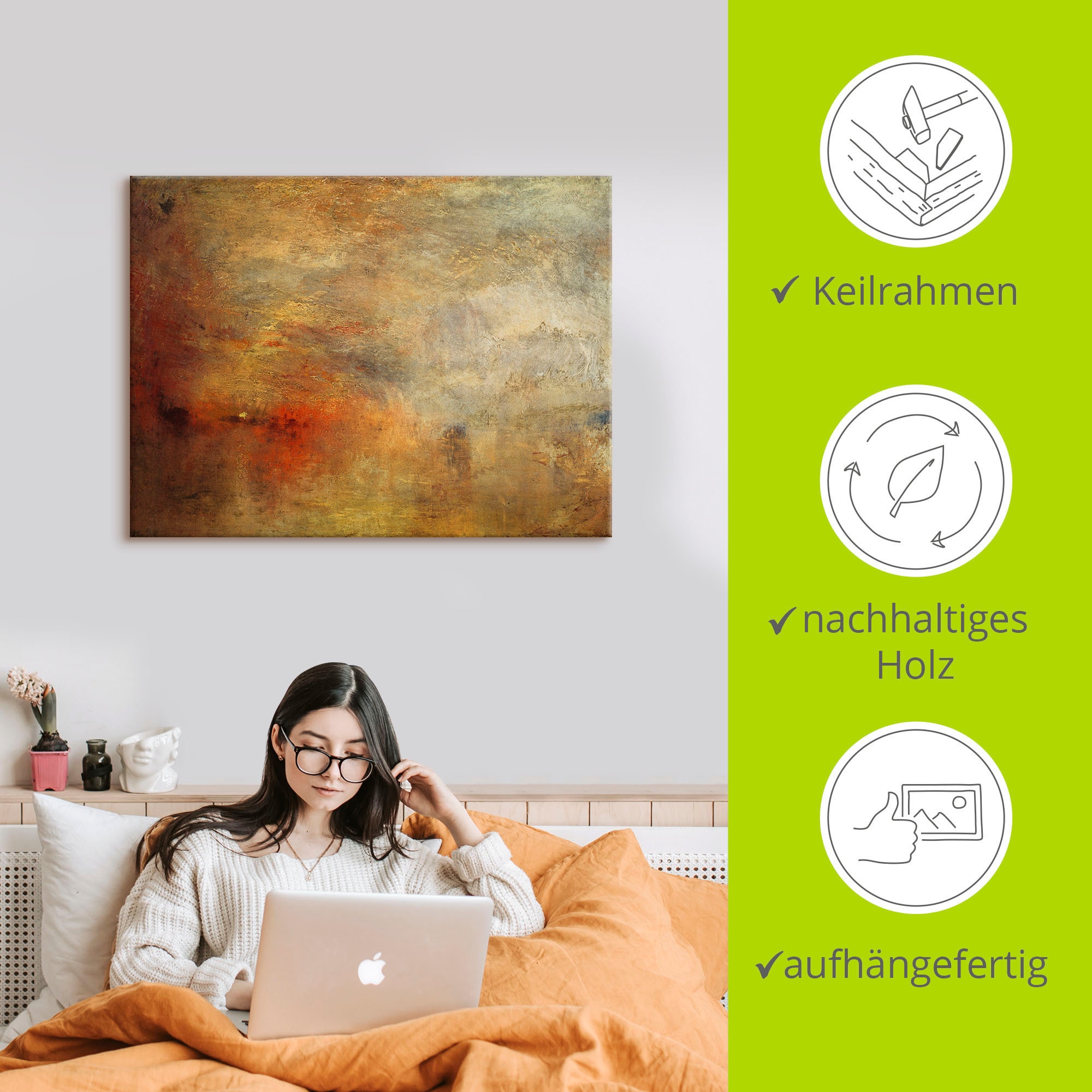 Artland Leinwandbild »Sonnenuntergang über einem See. 1840« Gewässer 1 Stk. tlg. auf Holzrahmen gespannt