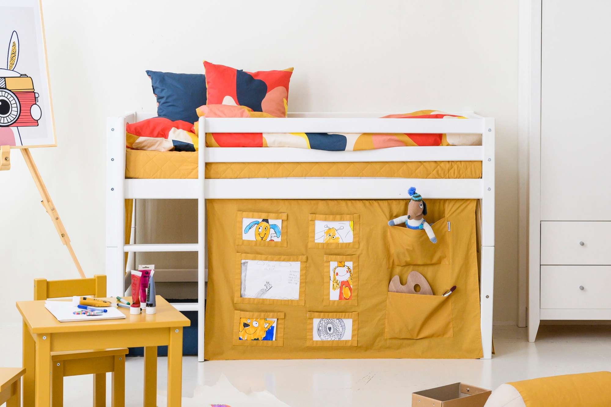 Hoppekids Hochbett »ECO Dream, Kinderbett, Spielbett, Halbhohes Bett aus Massivholz«, inkl. Vorhang-Set Creator, Bettgröße & Matratze wählbar