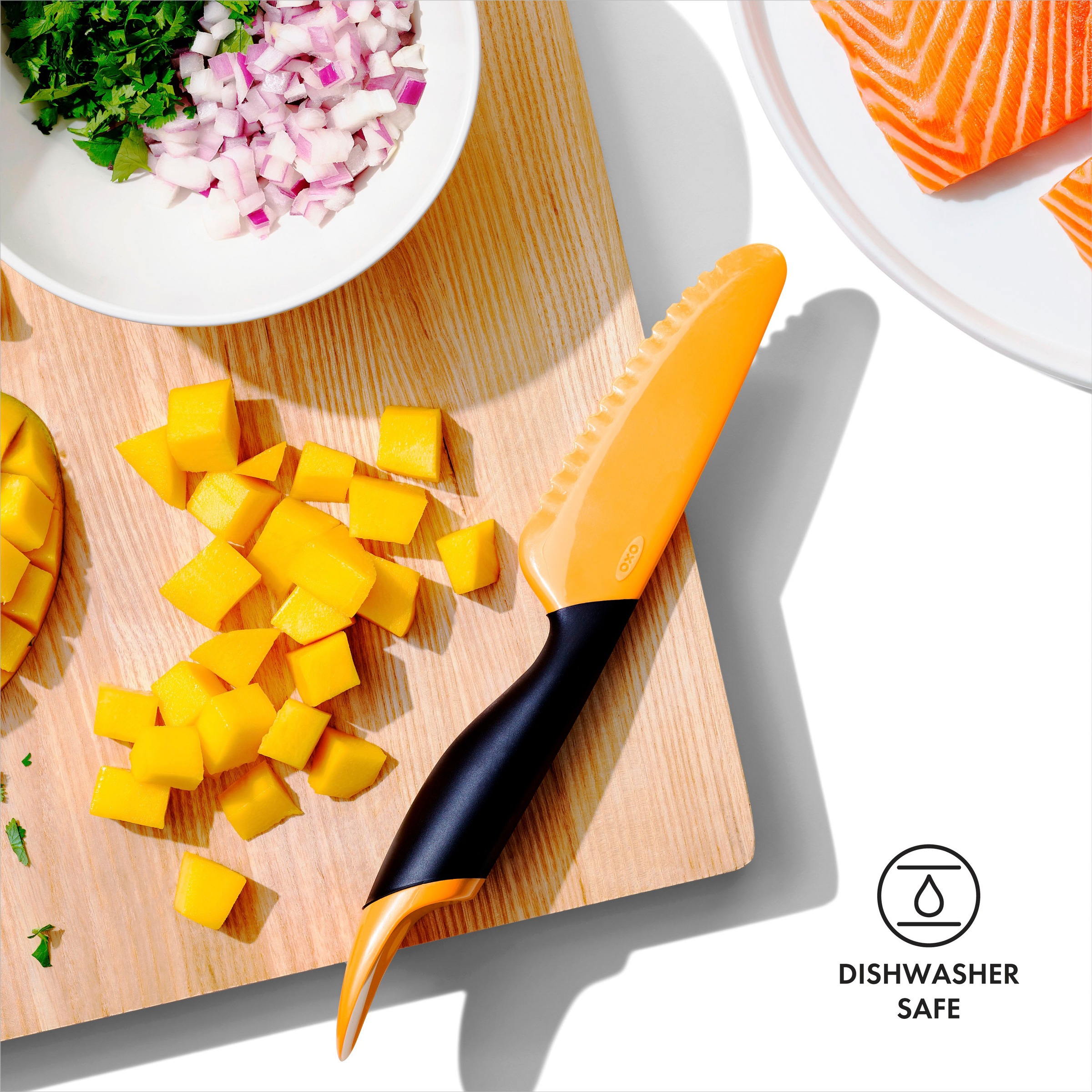 OXO Good Grips Obstschneider, Mangoschneider mit Portionierer und Riffelmesser