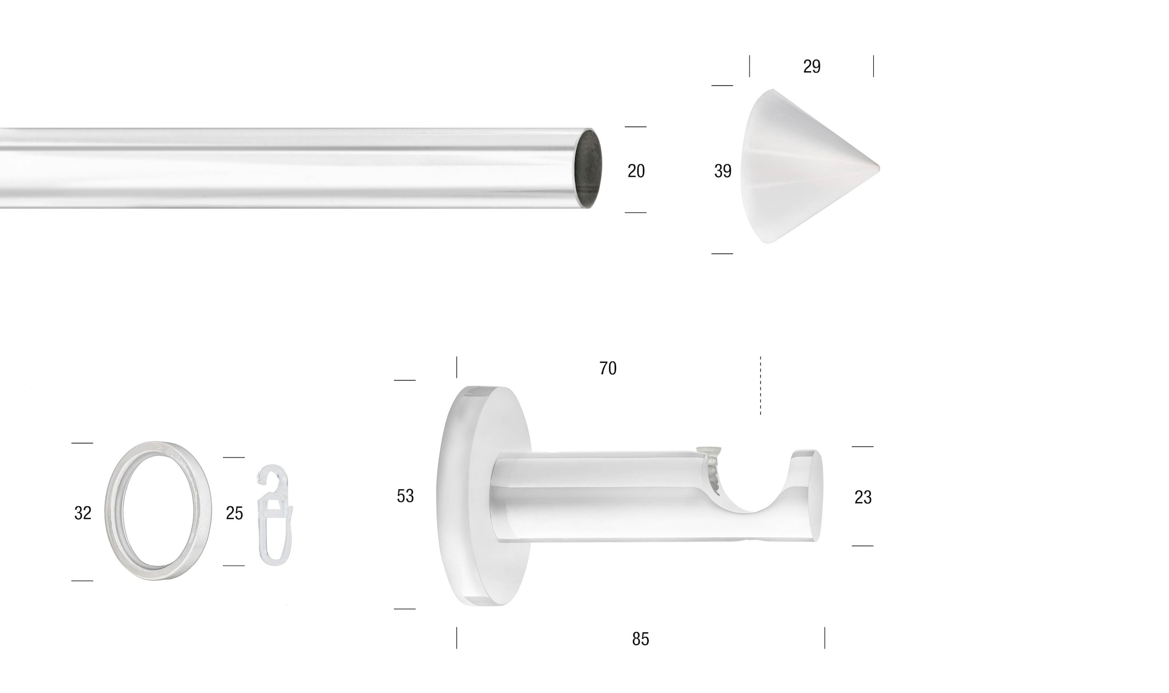 GARESA Gardinenstange "WHITE" Ø 20 mm 1 läufig-läufig Wunschmaßlänge Vorhanggarnitur, verlängerbar, Wandmontage, Endknopf Spitze