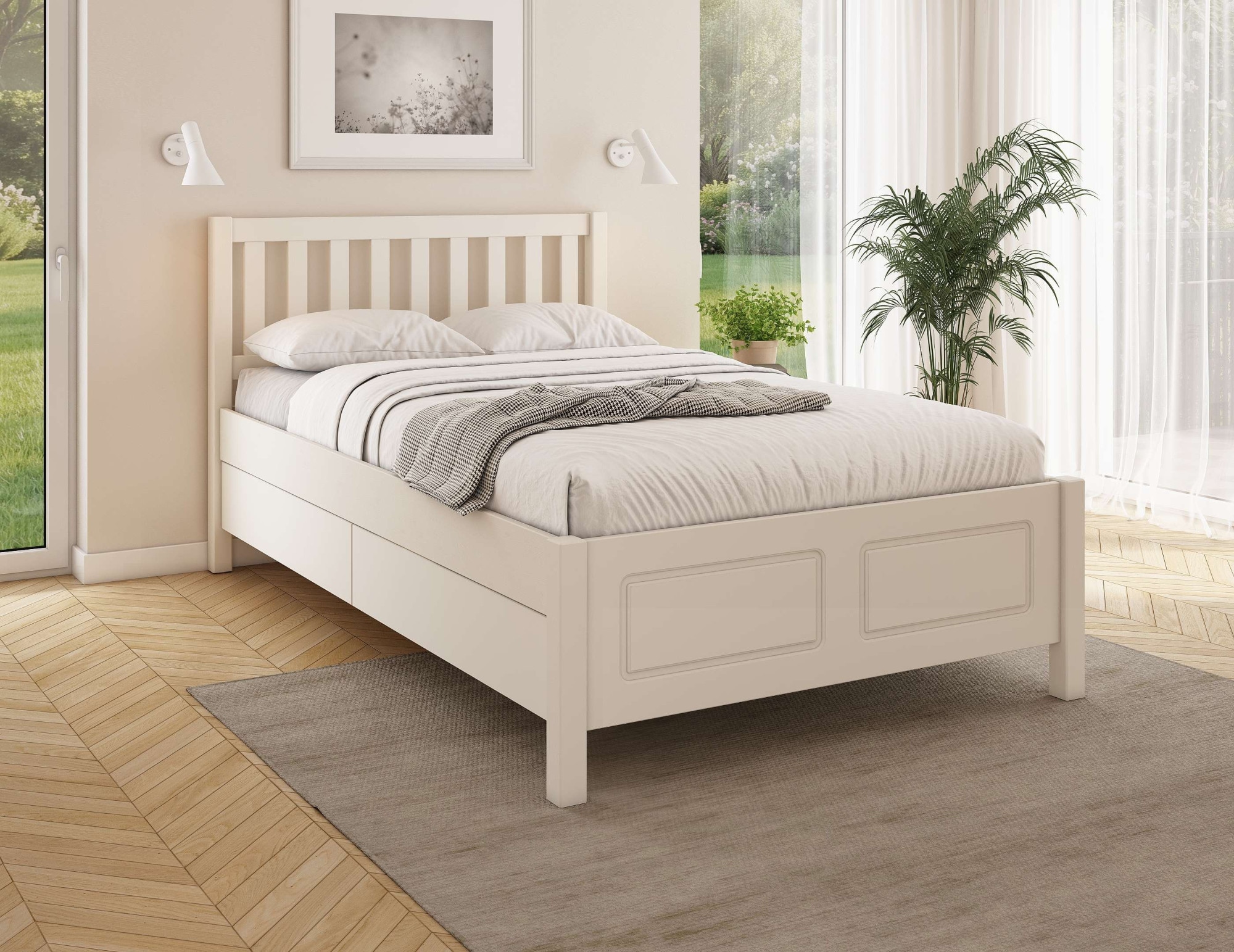 OTTO home Stauraumbett »Synnra, maximaler Stauraum, 4 Schubladen, Made in EU, Landhausstil« FSC® zertifiziert, Kassettenfront, Stauraumlösung und Komfort