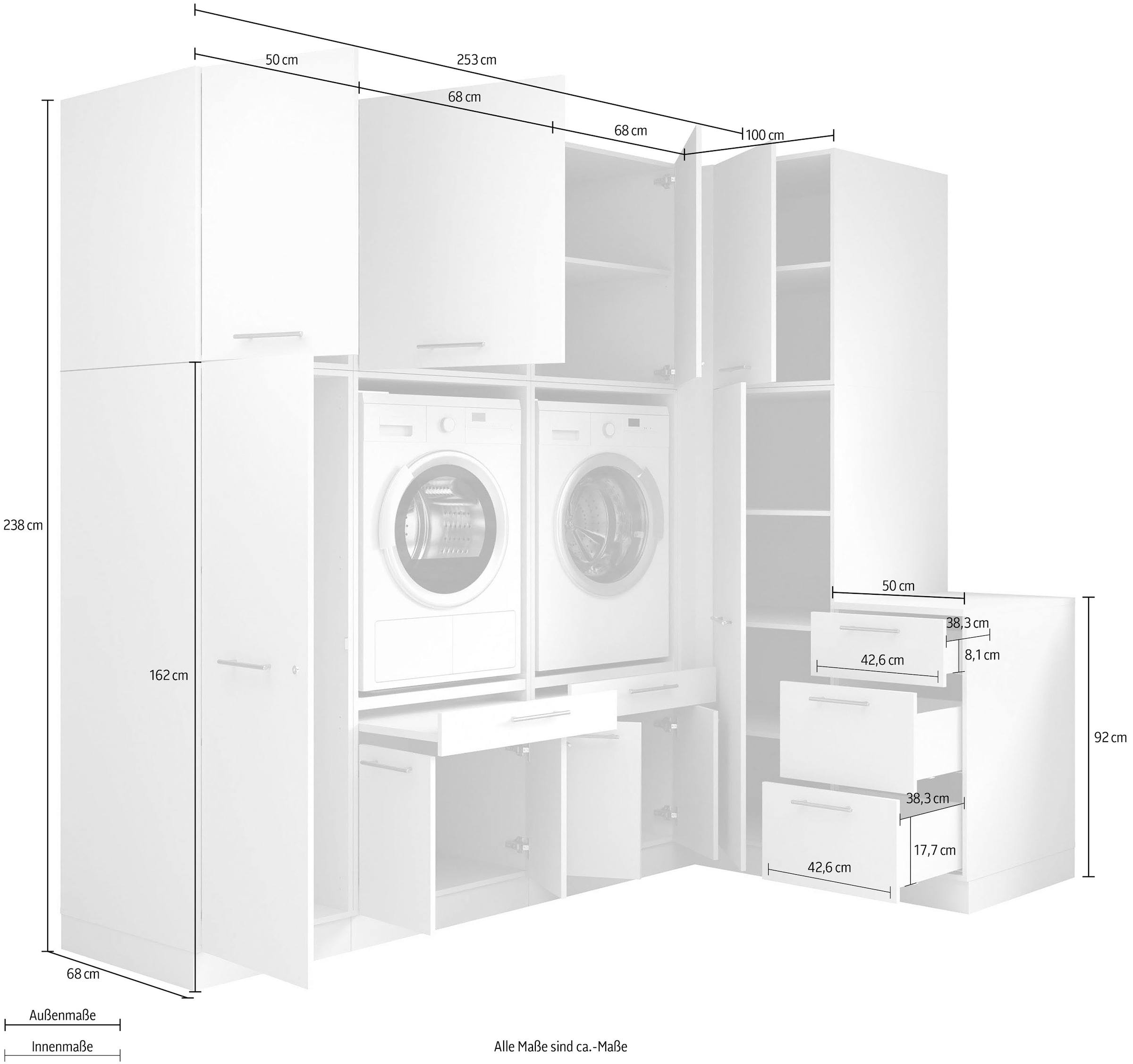 Laundreezy Mehrzweckschrank-Set »Laundreezy, 9-tlg. Mehrzweckschrank-Set B/H/T 253/238/68 cm« 9 Stk. tlg.