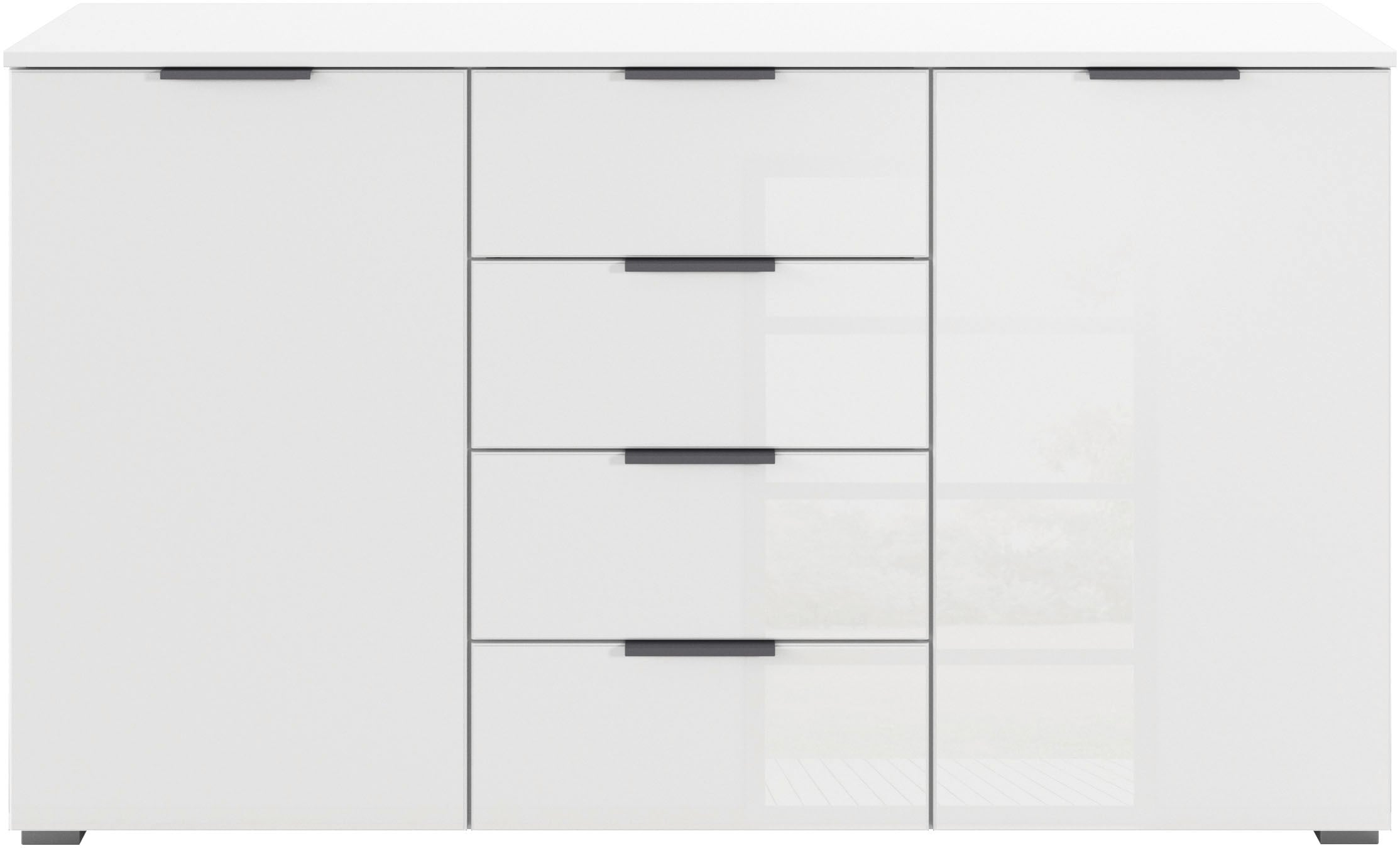 rauch Kombikommode »Sideboard Kombikommode Schubladenkommode AGORDO mit Glasfront«, (in zwei Griff-Farben), mit 4 Schubkästen und 2 Türen sowie Metallgriffen MADE IN GERMANY