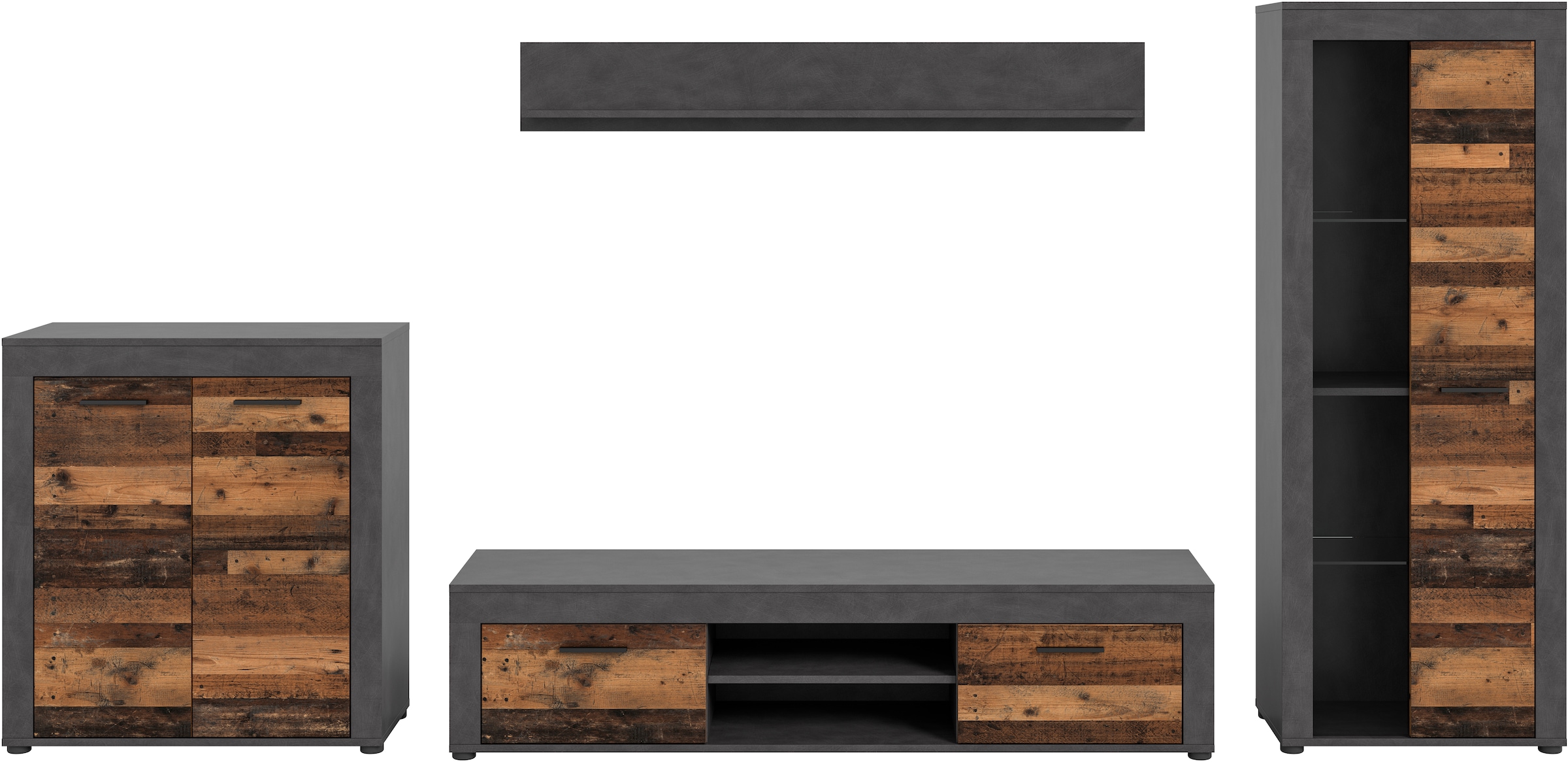 INOSIGN Wohnwand »Aosta, Breite 330cm, best. aus Highboard, Lowboard, Wandboard, Vitrine«, (4 St.), Wohnwand, Kombination, Anbauwand, Möbel Set, Schrankwand, Möbel Kombi