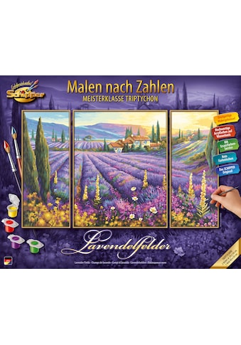Malen nach Zahlen »Meisterklasse Triptychon - Lavendelfelder«, Made in Germany