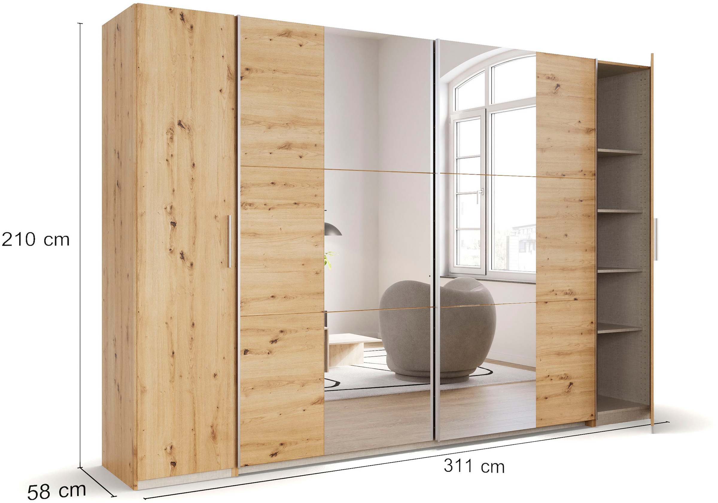 rauch Schwebetürenschrank »Kleiderschrank Drehtürenschrank Schrank Garderobe KRONACH TOPSELLER«, mit Dreh- und Schwebetüren und Spiegel, viele Böden MADE IN GERMANY