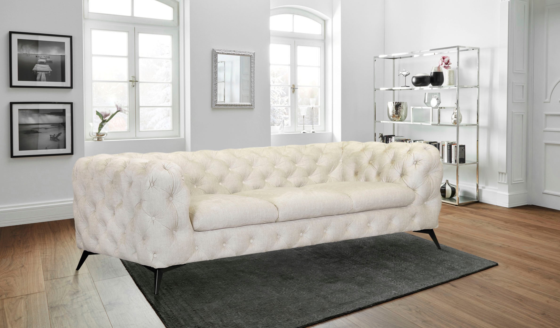 Leonique Chesterfield-Sofa »Glynis«, aufwändige Knopfheftung, moderne Chesterfield Optik, Fußfarbe wählbar