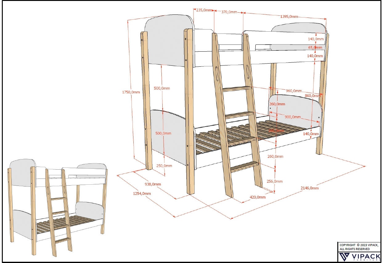 Home affaire Etagenbett, (Made in Europe), ideal für kleine Räume, LF 90x200cm, m. Lattenrost u. Leiter, lackiert