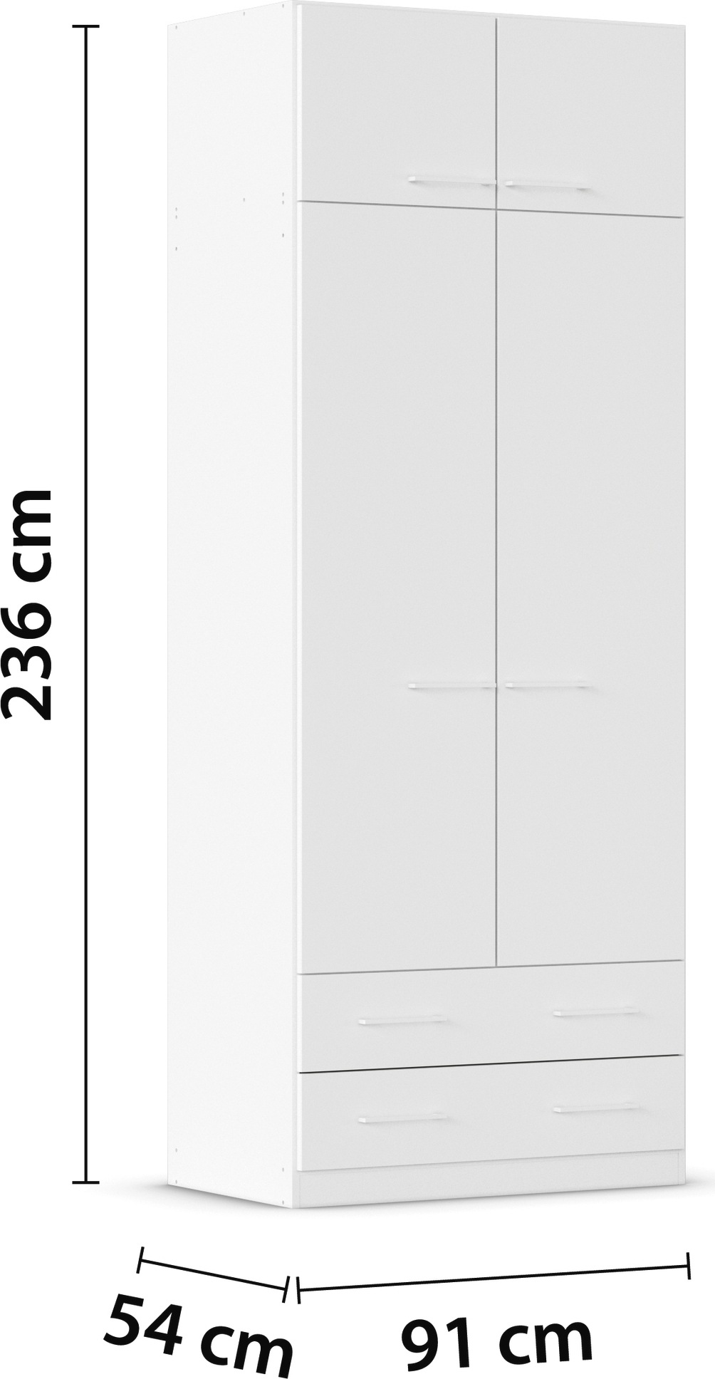 rauch Drehtürenschrank »Prandon A«, (Set, 2 St.), mit 2 Schubladen sowie Aufsatzelement, Metallgriffe in Weiß