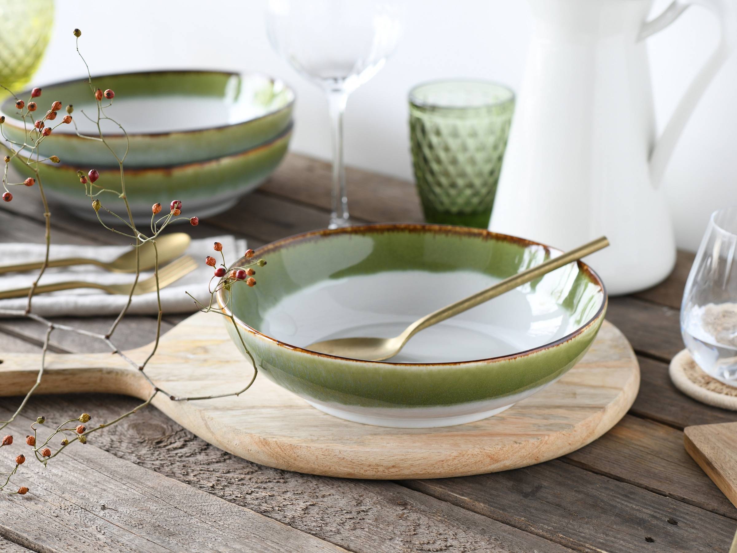CreaTable Schale »Cascade, Poke Bowl 22,5 cm 4-tlg« 4 Stk. aus Steinzeug Rekativglasur, Healthy Food