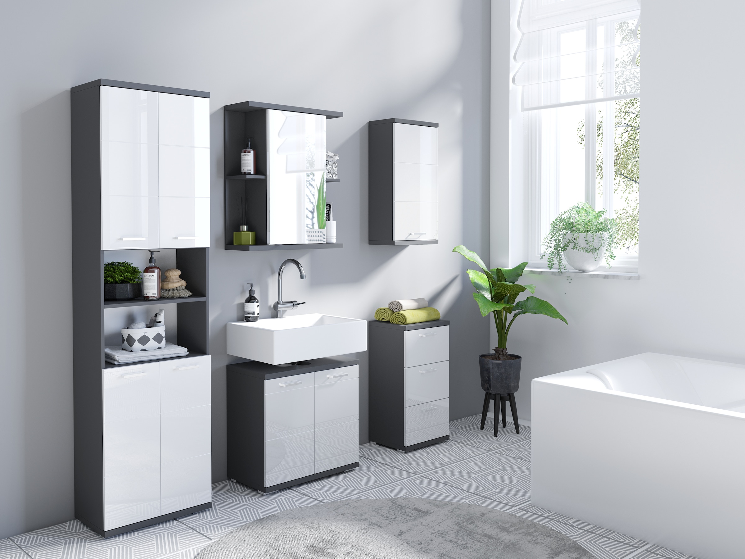 byLIVING Waschbeckenunterschrank »Nebraska« Breite 80 cm, Badezimmerschrank, MDF-Fronten in Hochglanz-Optik