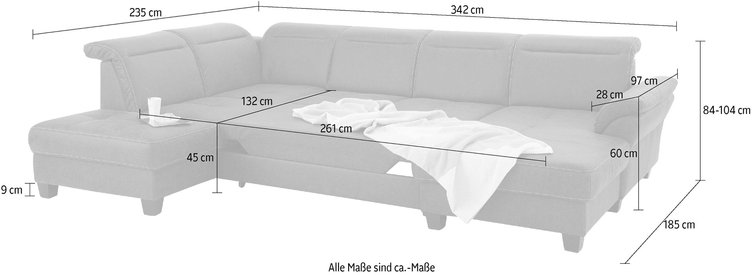 Home affaire Wohnlandschaft »Solvei U-Form«, Sitztiefenverstellung und Federkern, wahlweise Kopfteilverstellung