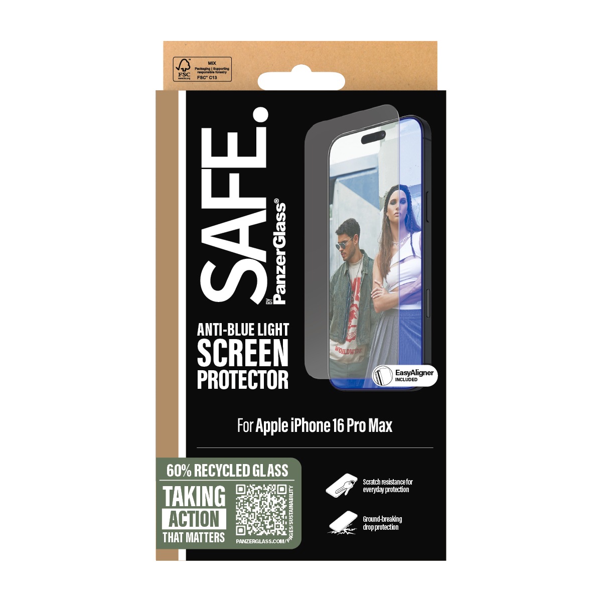 SAFE by PanzerGlass Displayschutzglas »Anti-Blue Light Screen Protection«, für Apple iPhone 16 Pro Max, (1 St.), Displayschutzfolie, Schutzfolie, Bildschirmschutz, kratz- & stoßfest