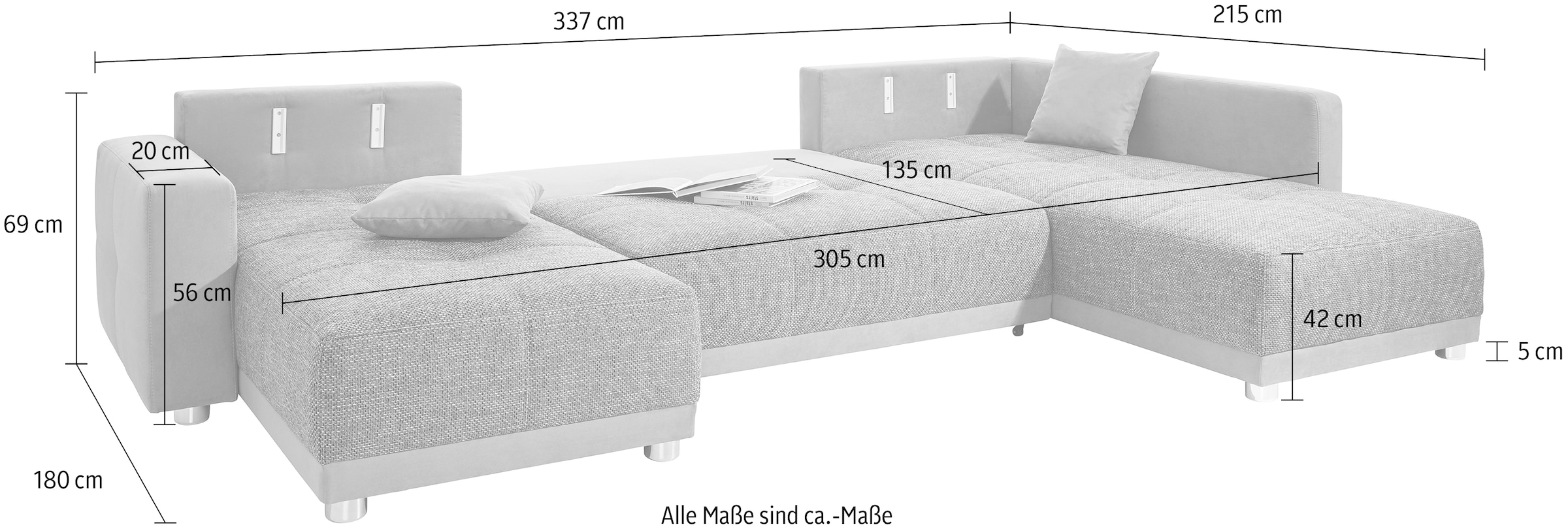 Jockenhöfer Gruppe Wohnlandschaft »Orlando U-Form«, mit Federkern, Bettfunktion und Bettkasten, inklusive 2 Kopfstützen