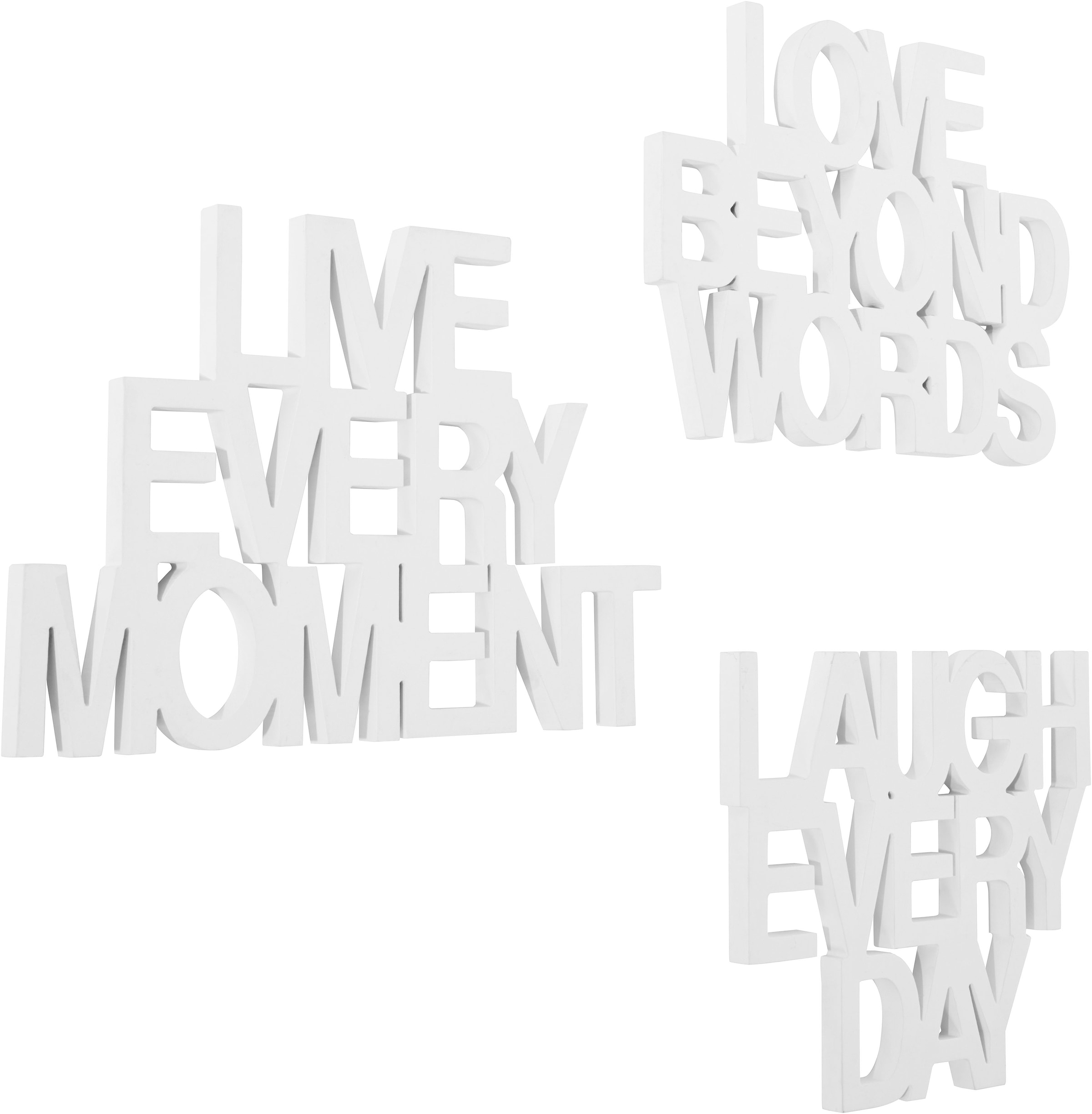 andas Wanddekoobjekt »Schriftzug Live every Moment - Love beyond Words - Laugh every Day«, (3 St.), Wanddeko